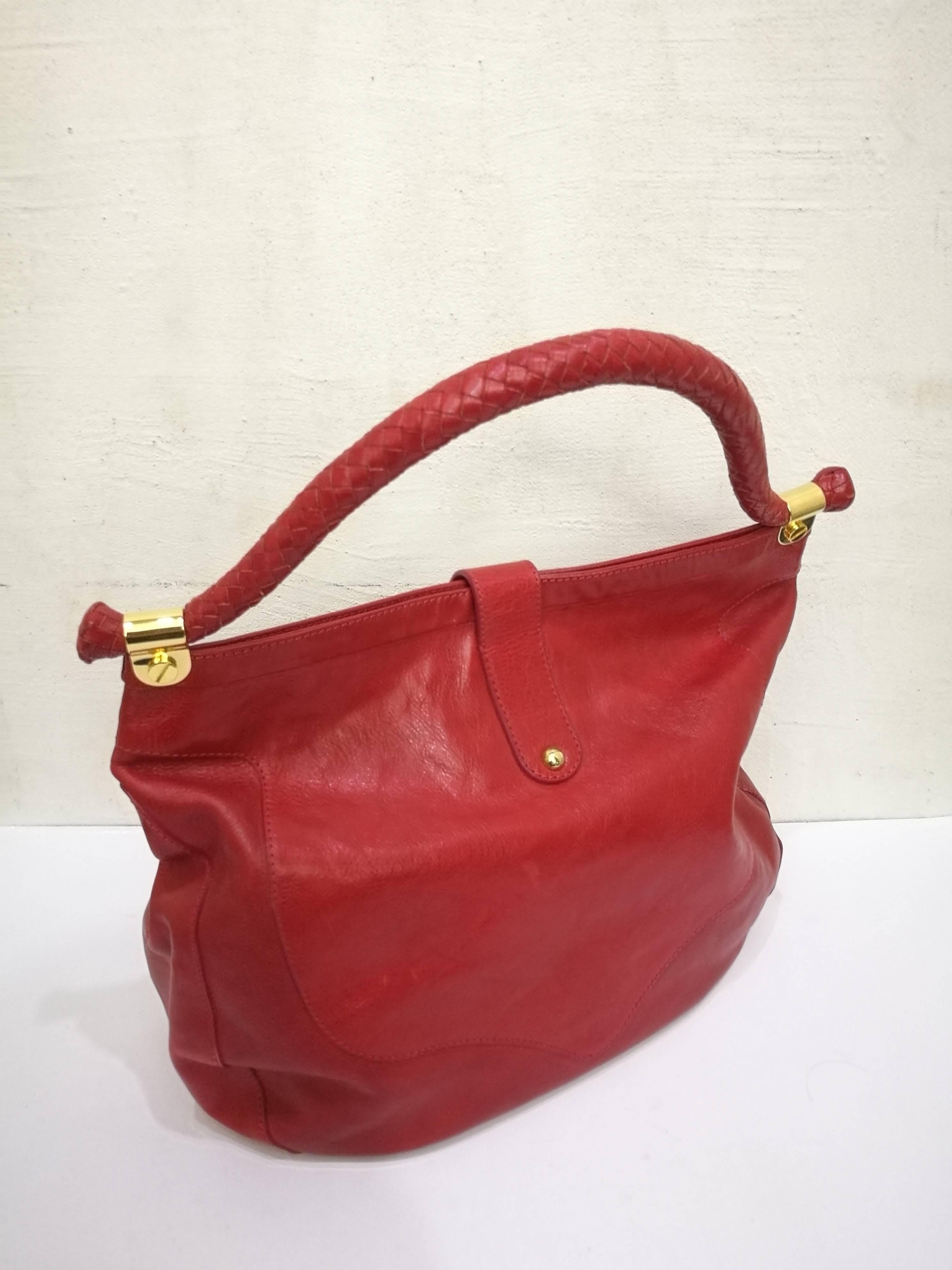 Jimmy Choo Red Leather Gold Hardware Hobo Shoulder Bag
