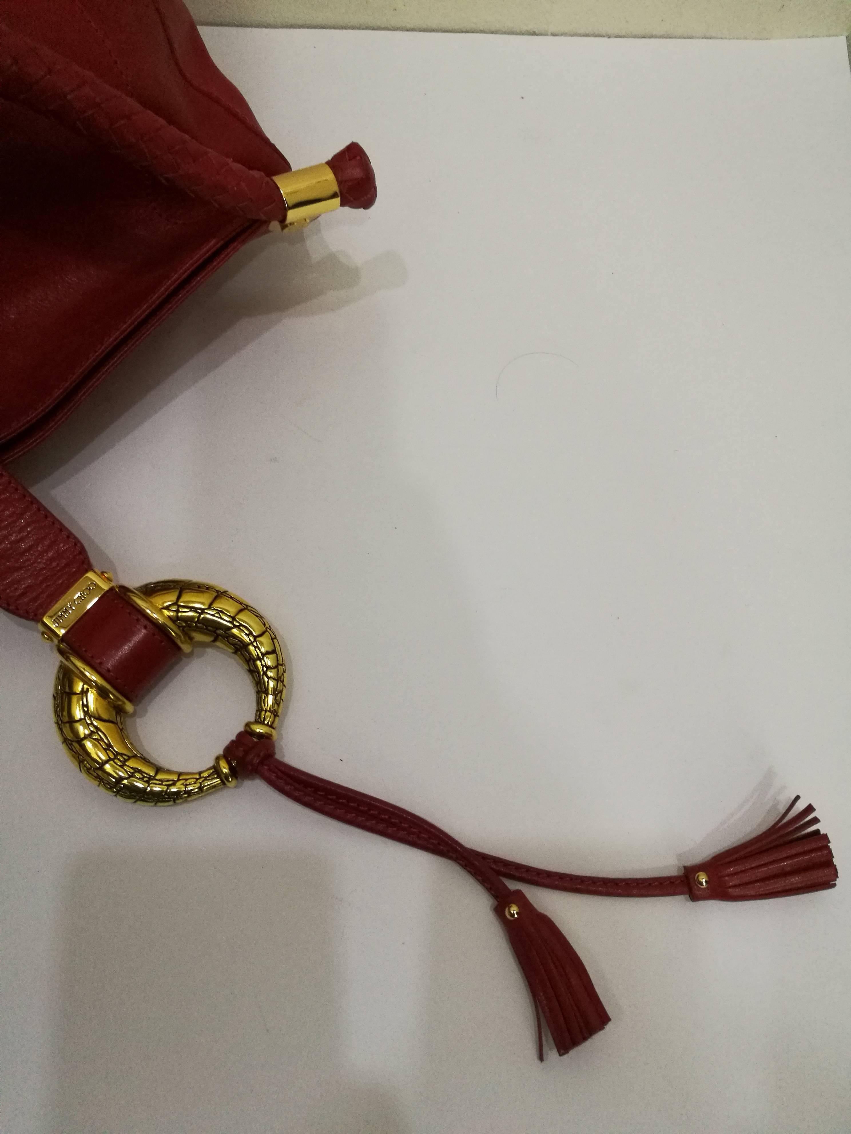 Jimmy Choo Red Leather Gold Hardware Hobo Shoulder Bag 2