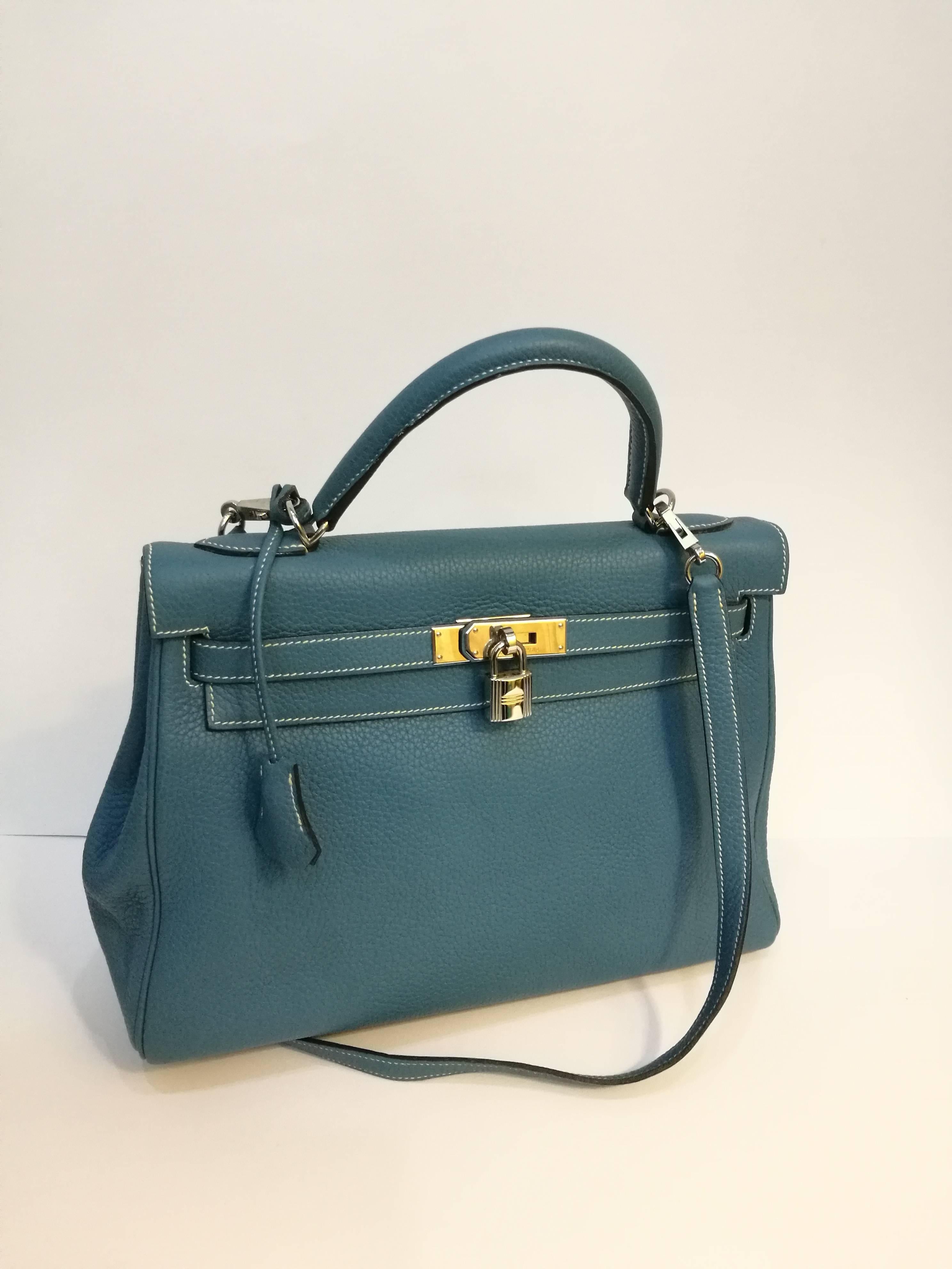 Hermes Light Blue Leather Kelly Bag 2