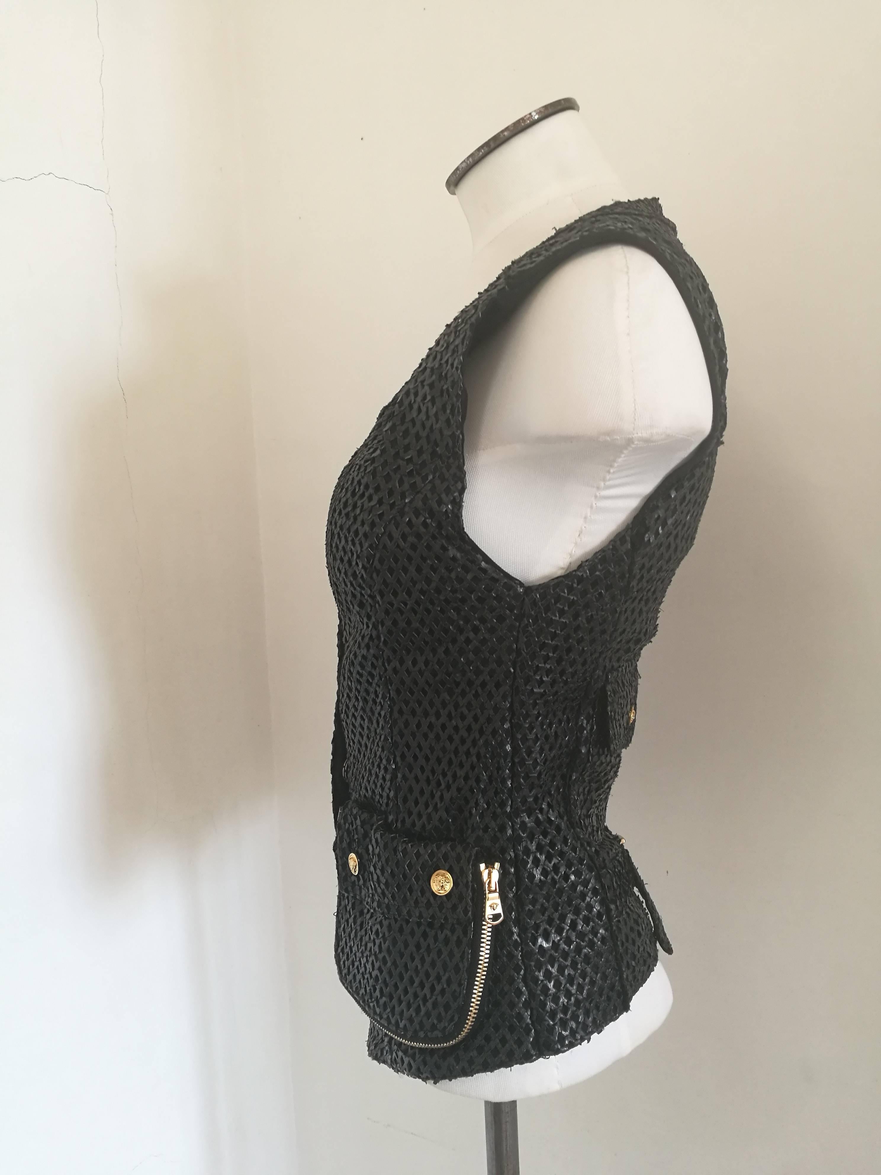 Versace Black Perforated Leather Gilet In Excellent Condition In Capri, IT