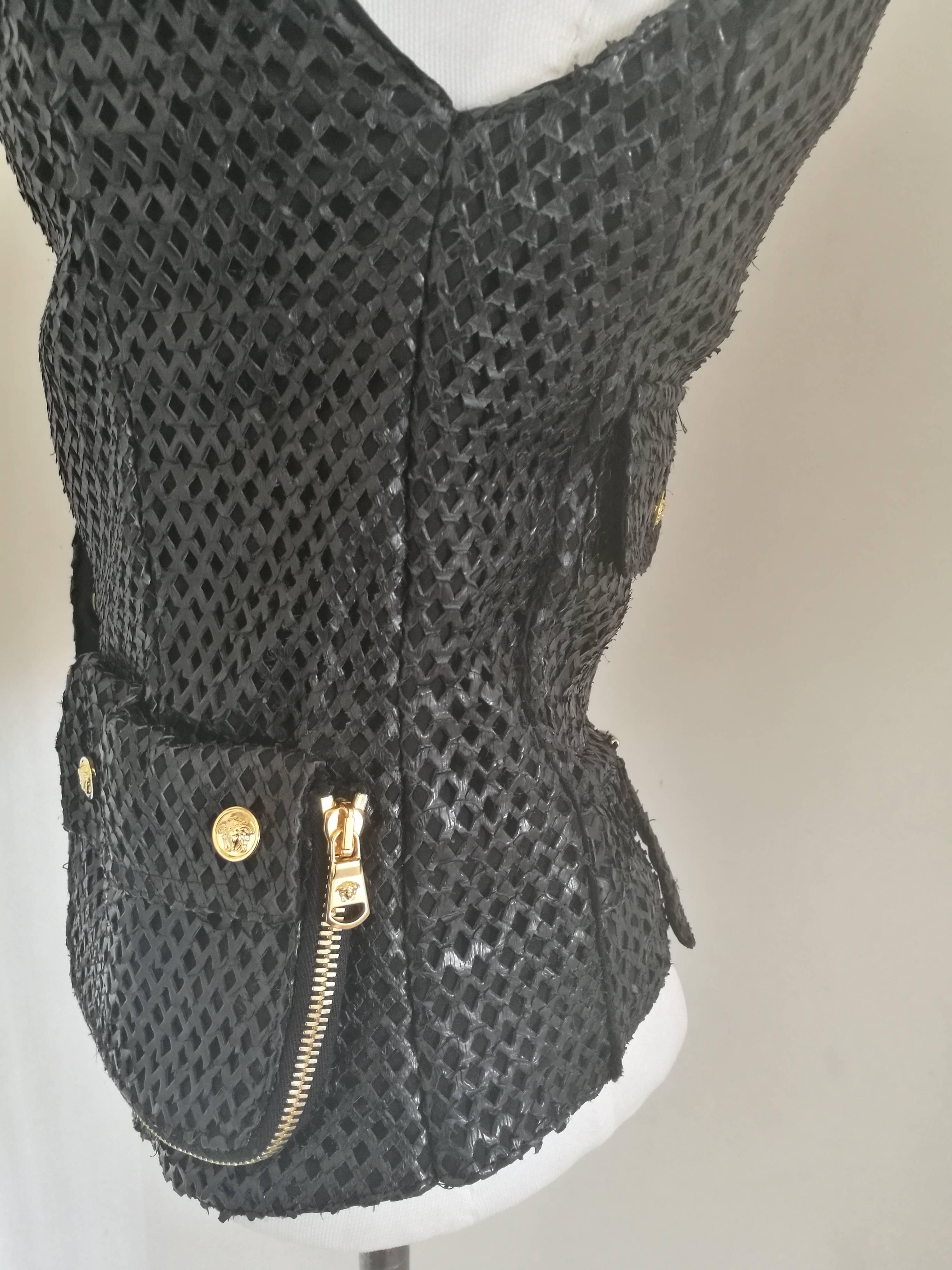 Women's Versace Black Perforated Leather Gilet