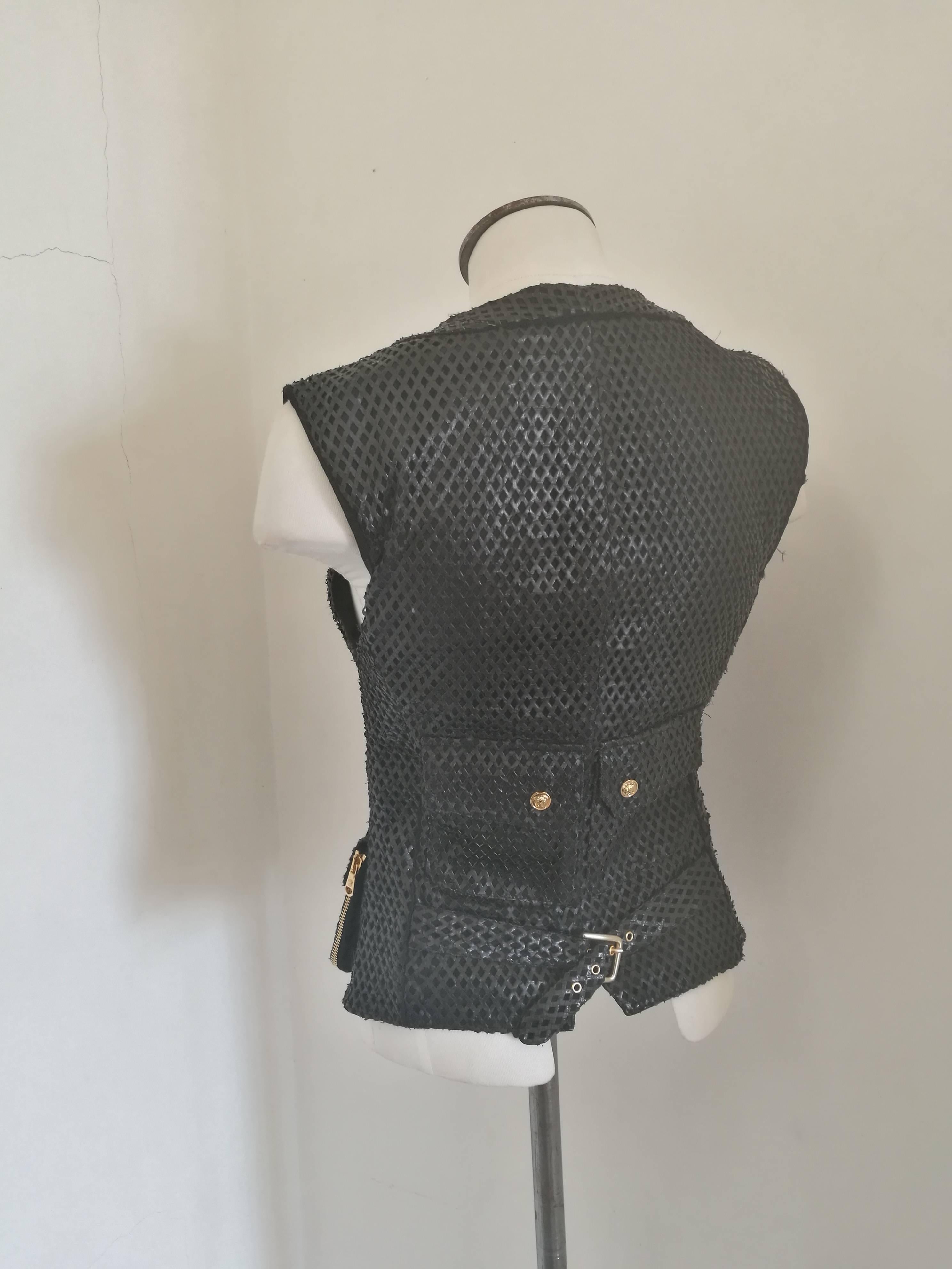 Versace Black Perforated Leather Gilet 1