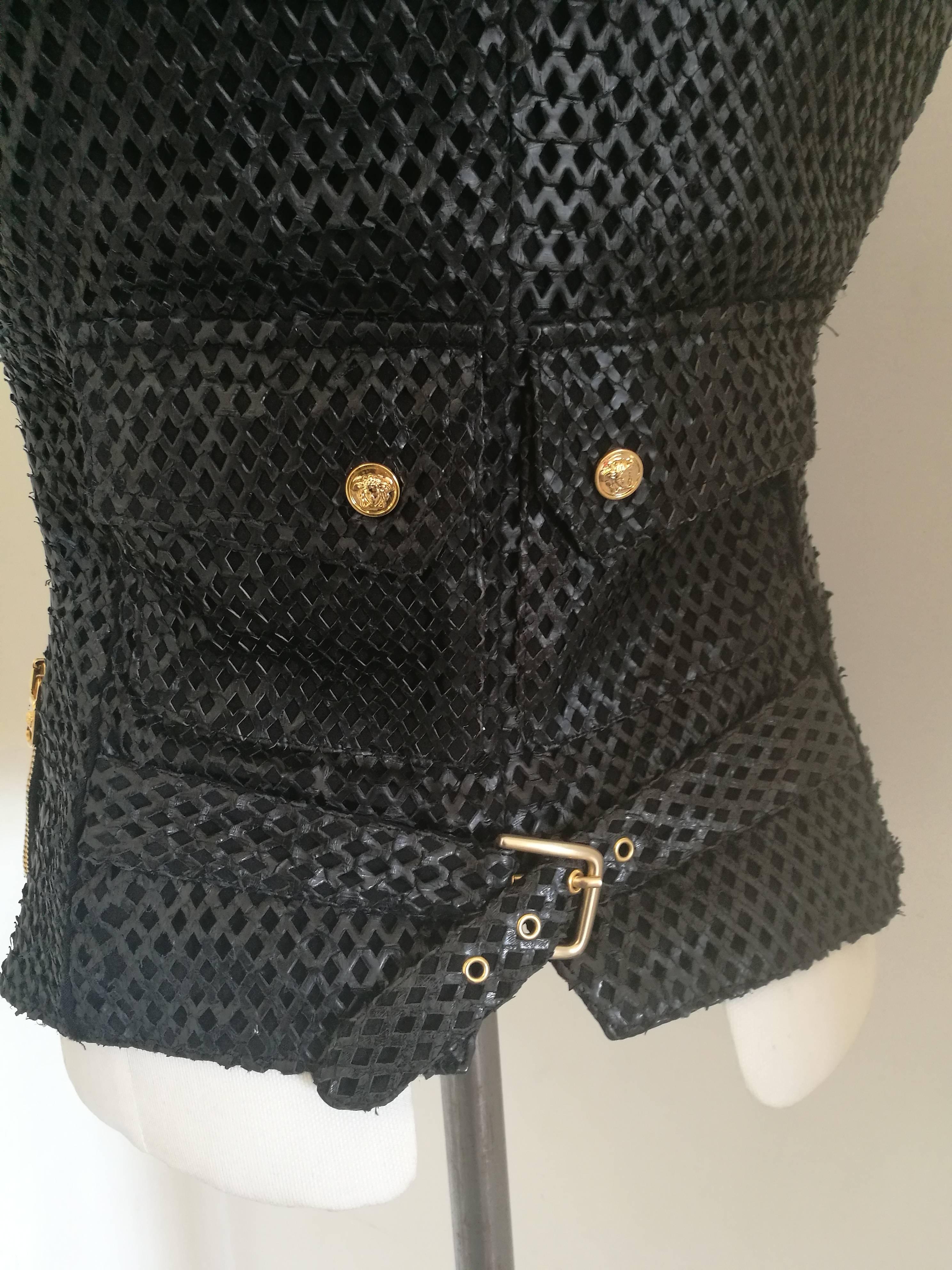 Versace Black Perforated Leather Gilet 2
