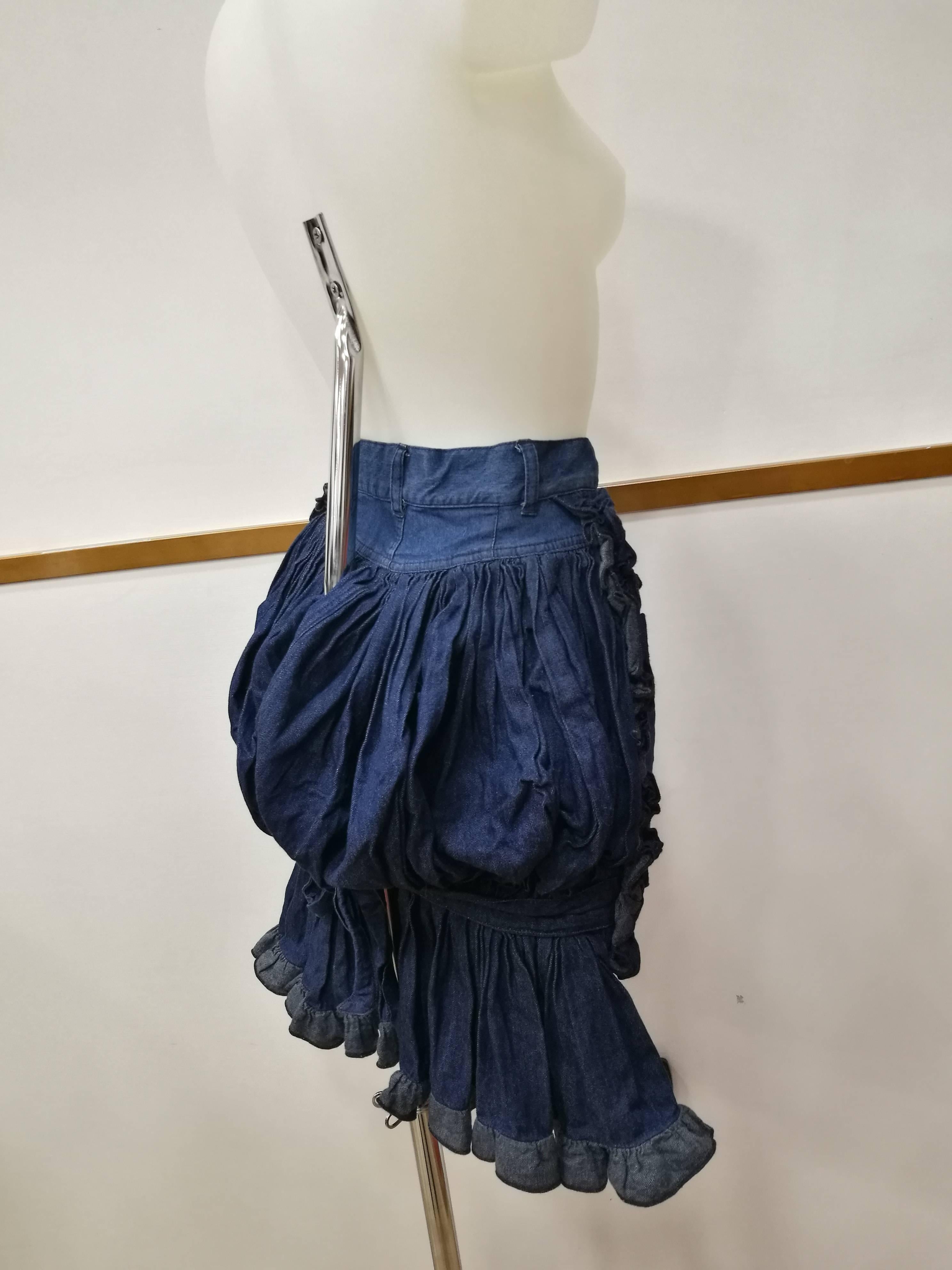 Black 1990s Iconic Moschino Faux-Cul denim Mini Skirt For Sale
