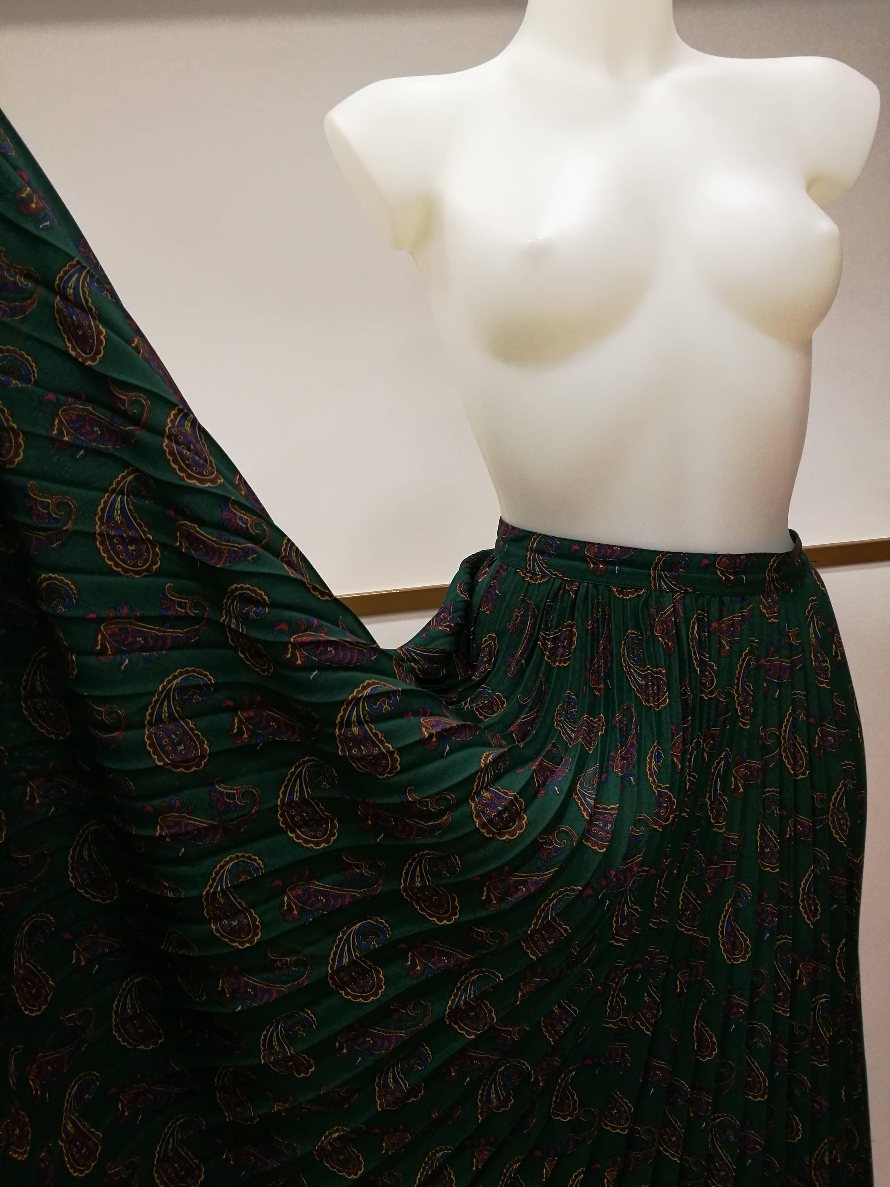 Black 1980s Cacharel Plisset Green Wool Skirt For Sale