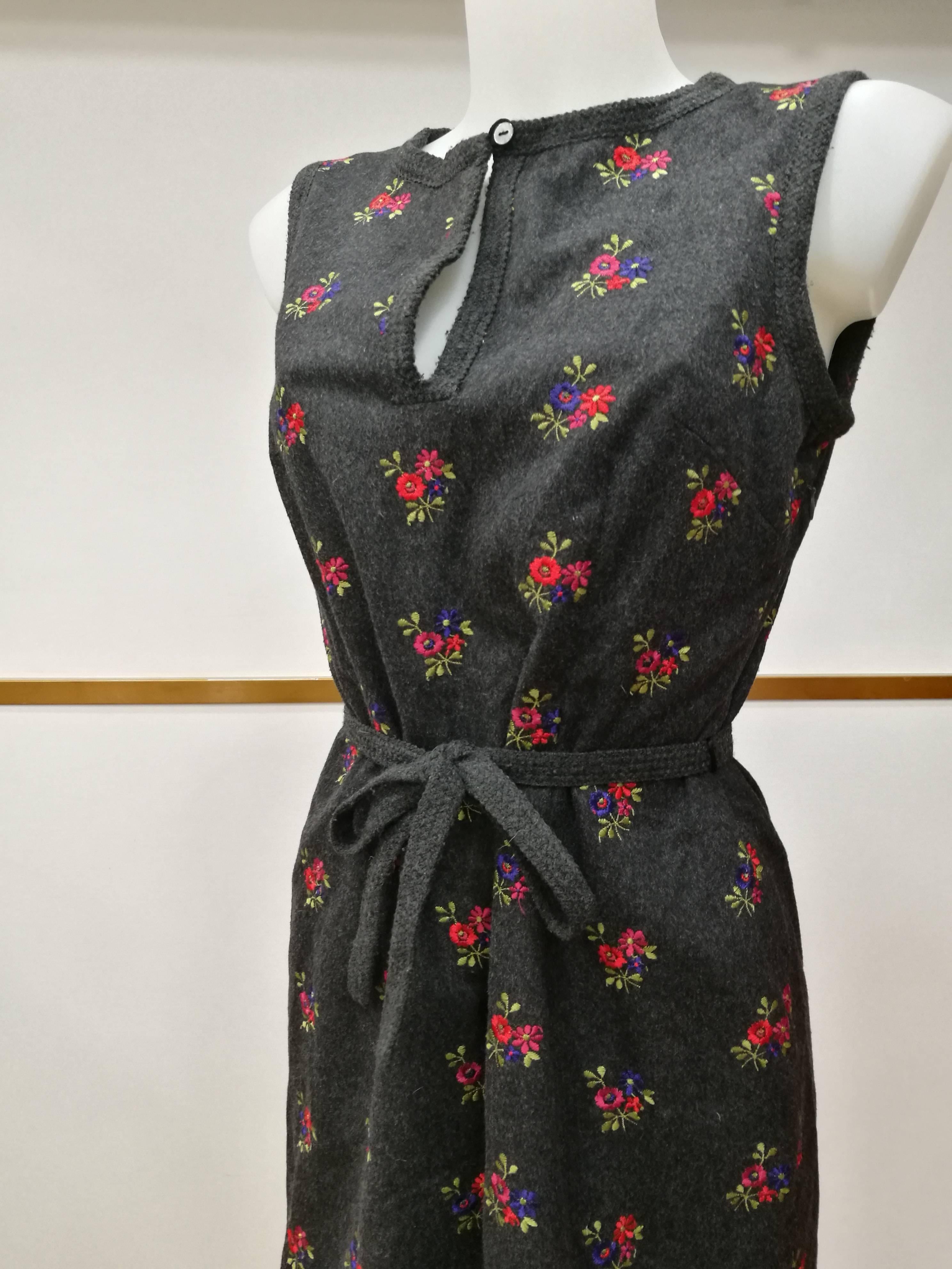 Black 1990s Moschino Grey Embellished Flowers Wool Dress For Sale