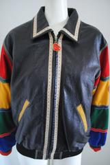 1980 Rare Moschino Jeans Peace & Love Vintage Leather Wool Jacket