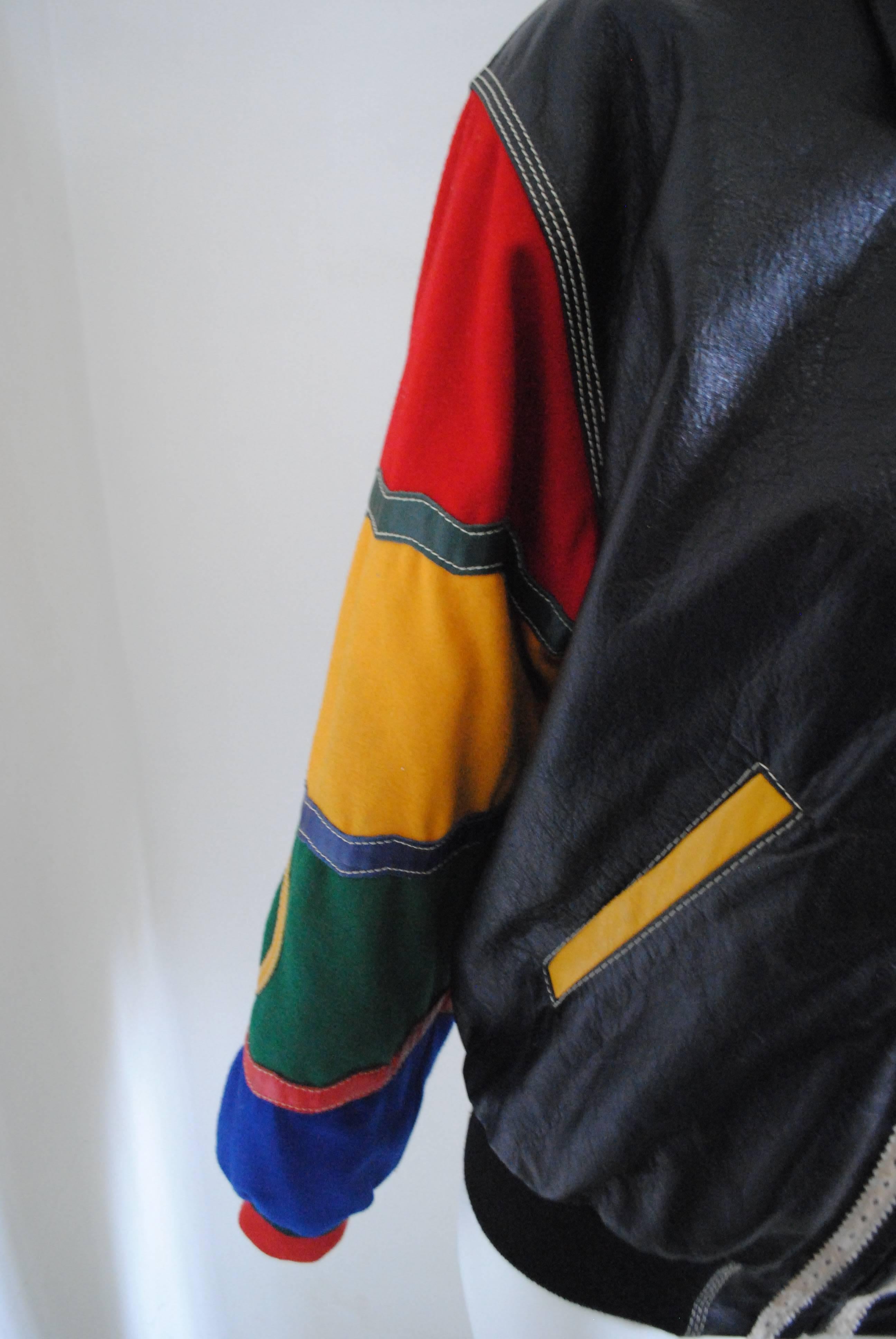 1980s Rare Moschino Jeans Peace & Love Vintage Leather Wool Jacket 2