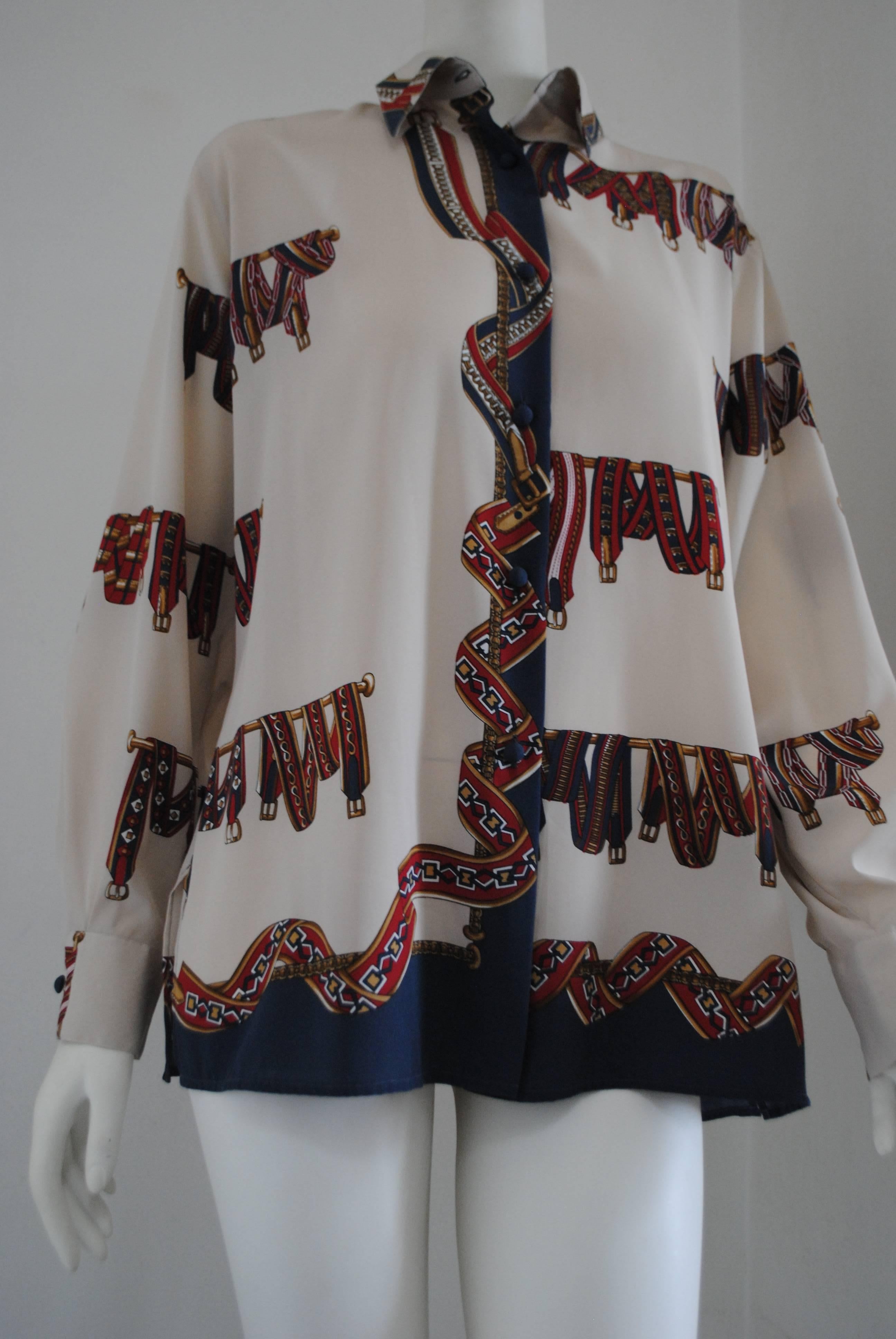 1980s Luca Giordani Cream Multicolour Belts Shirt 3