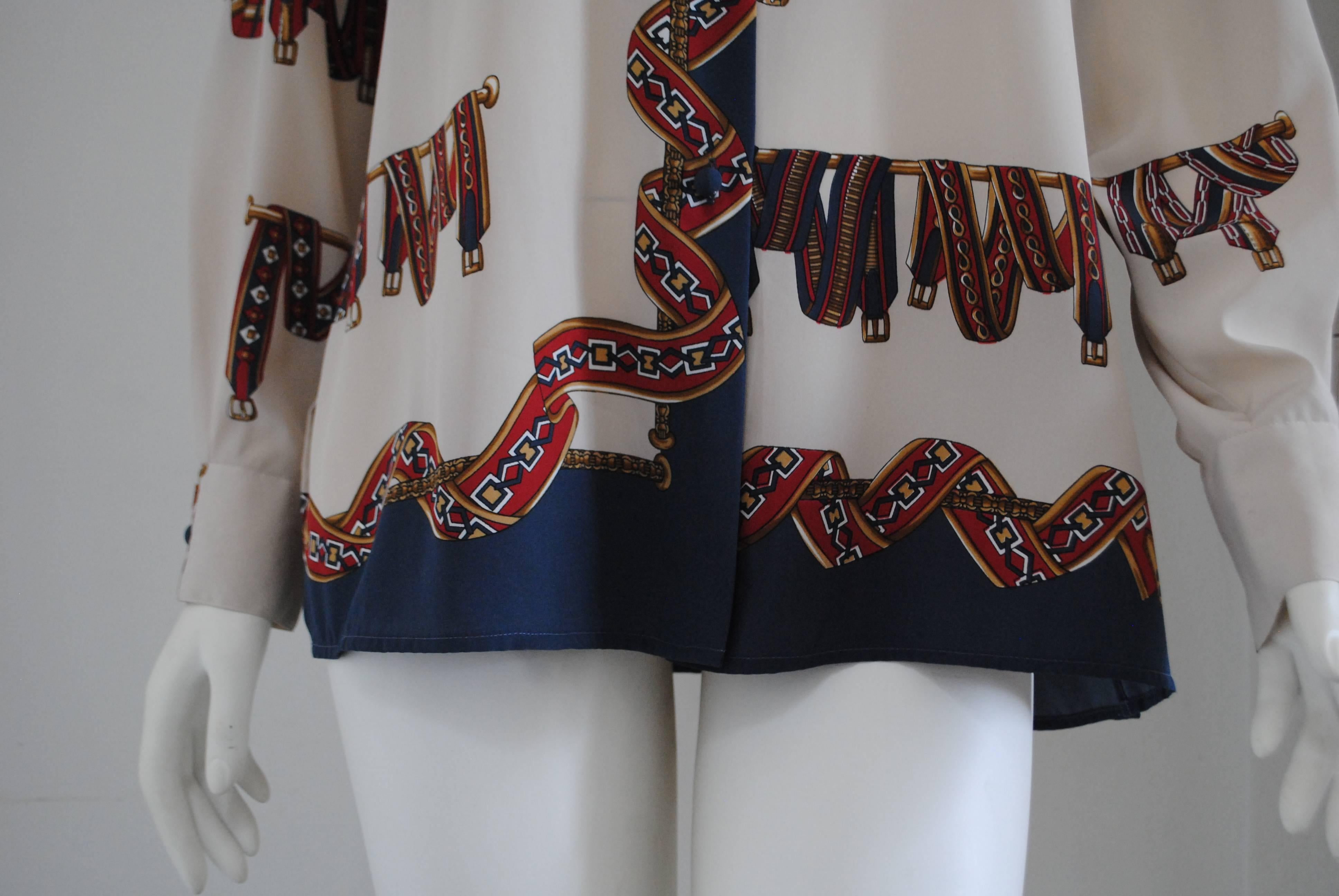 1980s Luca Giordani Cream Multicolour Belts Shirt

Totaly made in italy in italian size range 44

Composition: Polyestere