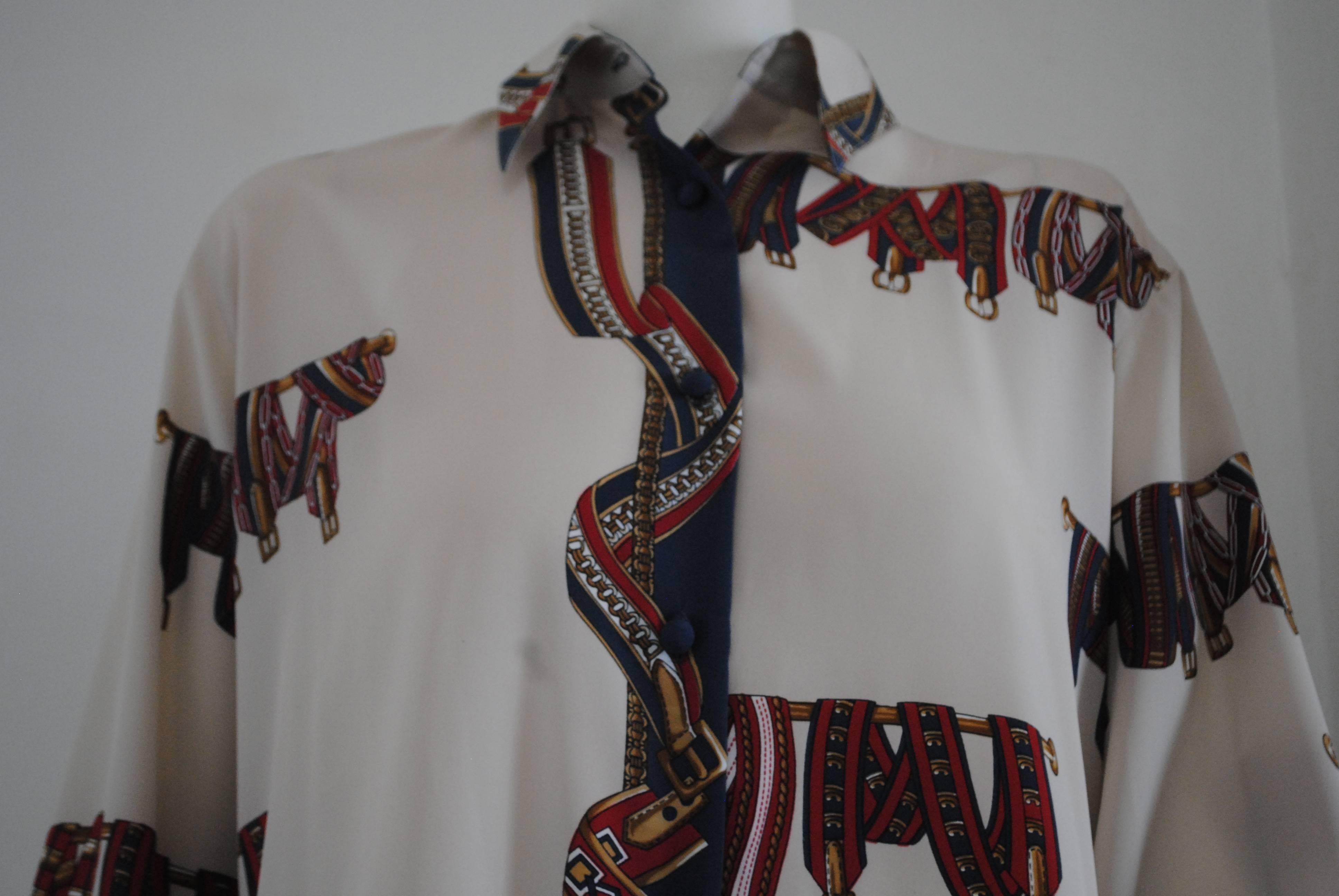 Gray 1980s Luca Giordani Cream Multicolour Belts Shirt