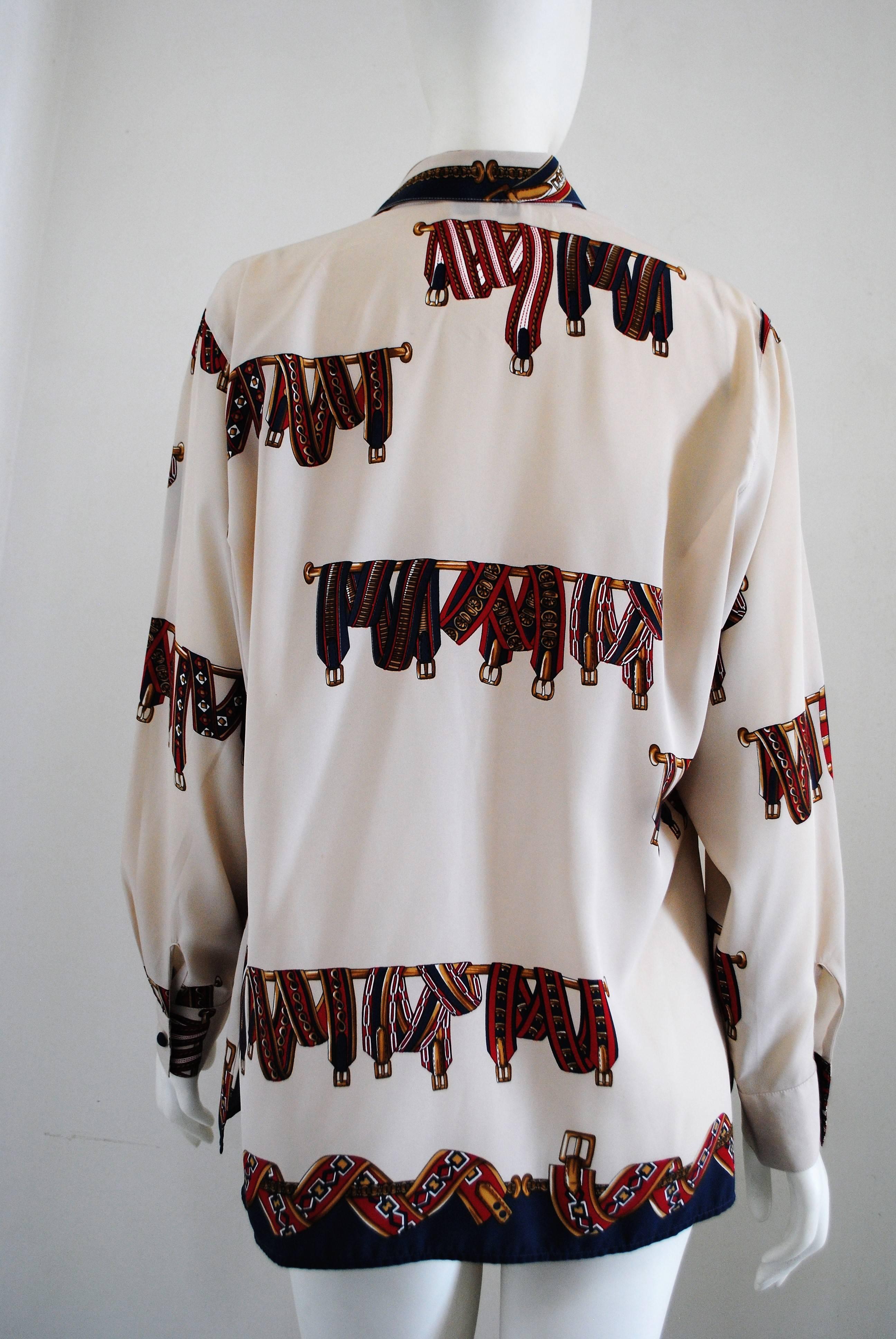 1980s Luca Giordani Cream Multicolour Belts Shirt 1