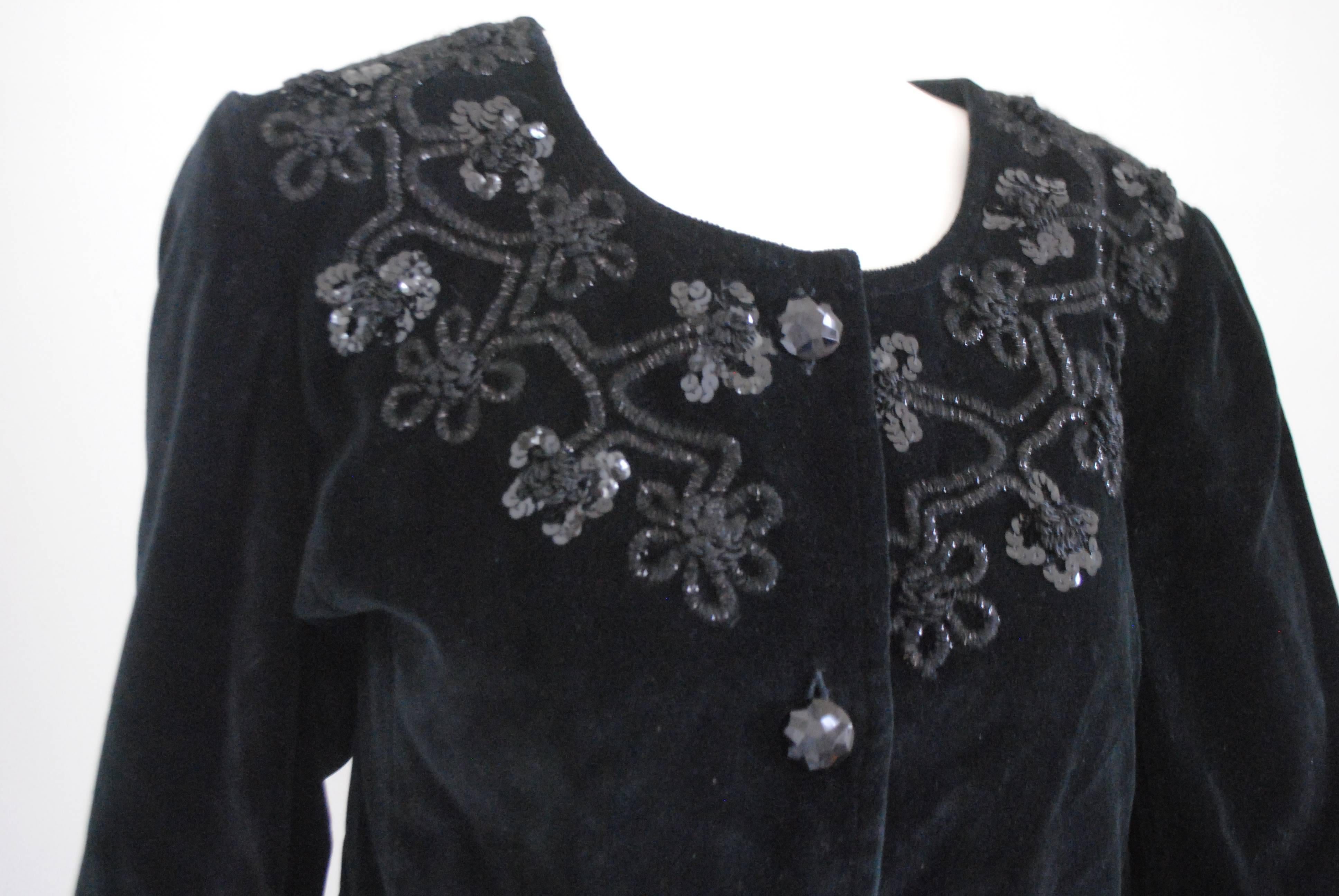 Unknown Black Velvet Jacket with Black Flower Sequins 

Tailerd and totally made in italy in italian size range M 

