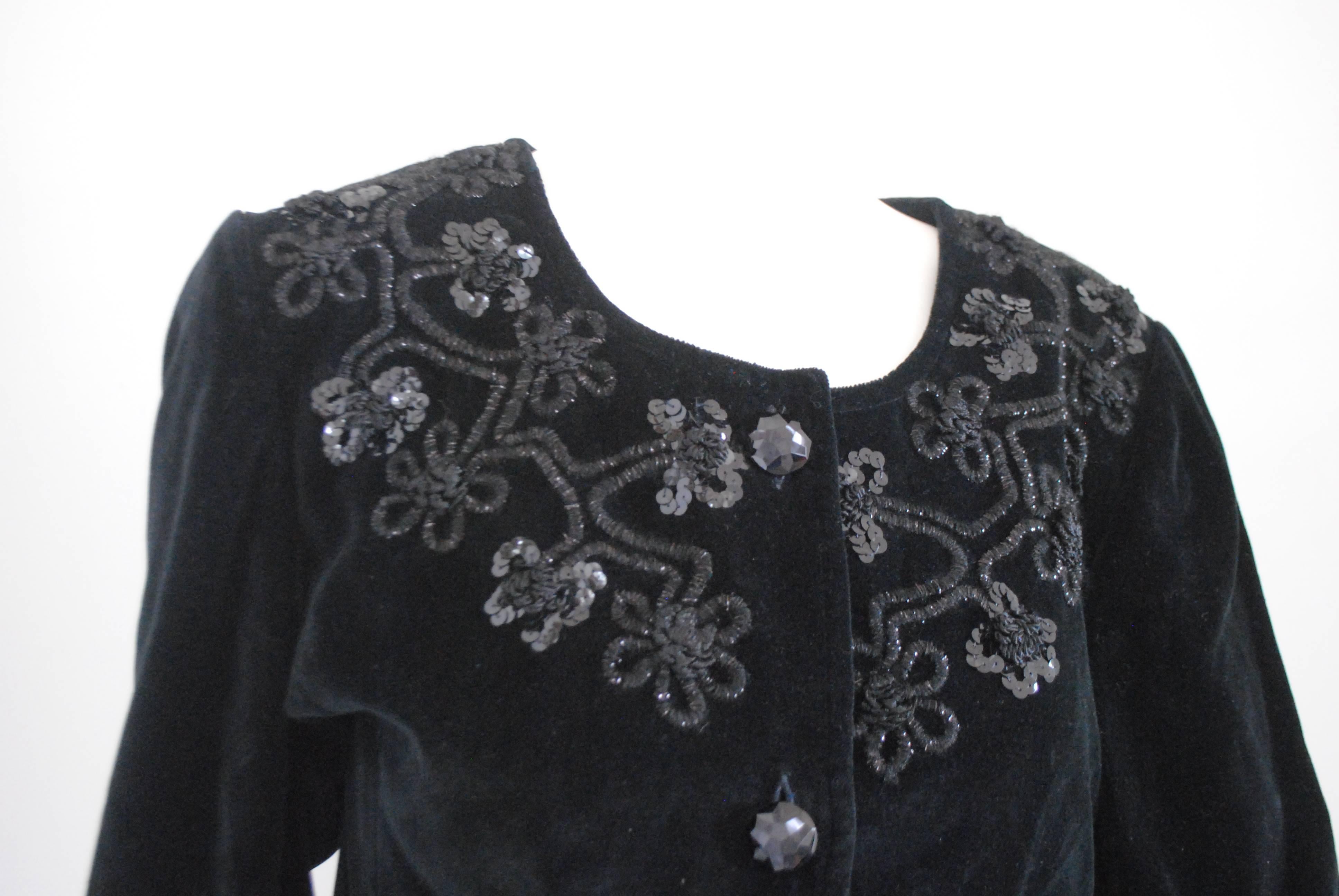 Women's Unknown Black Velvet Flower Sequins Jacket