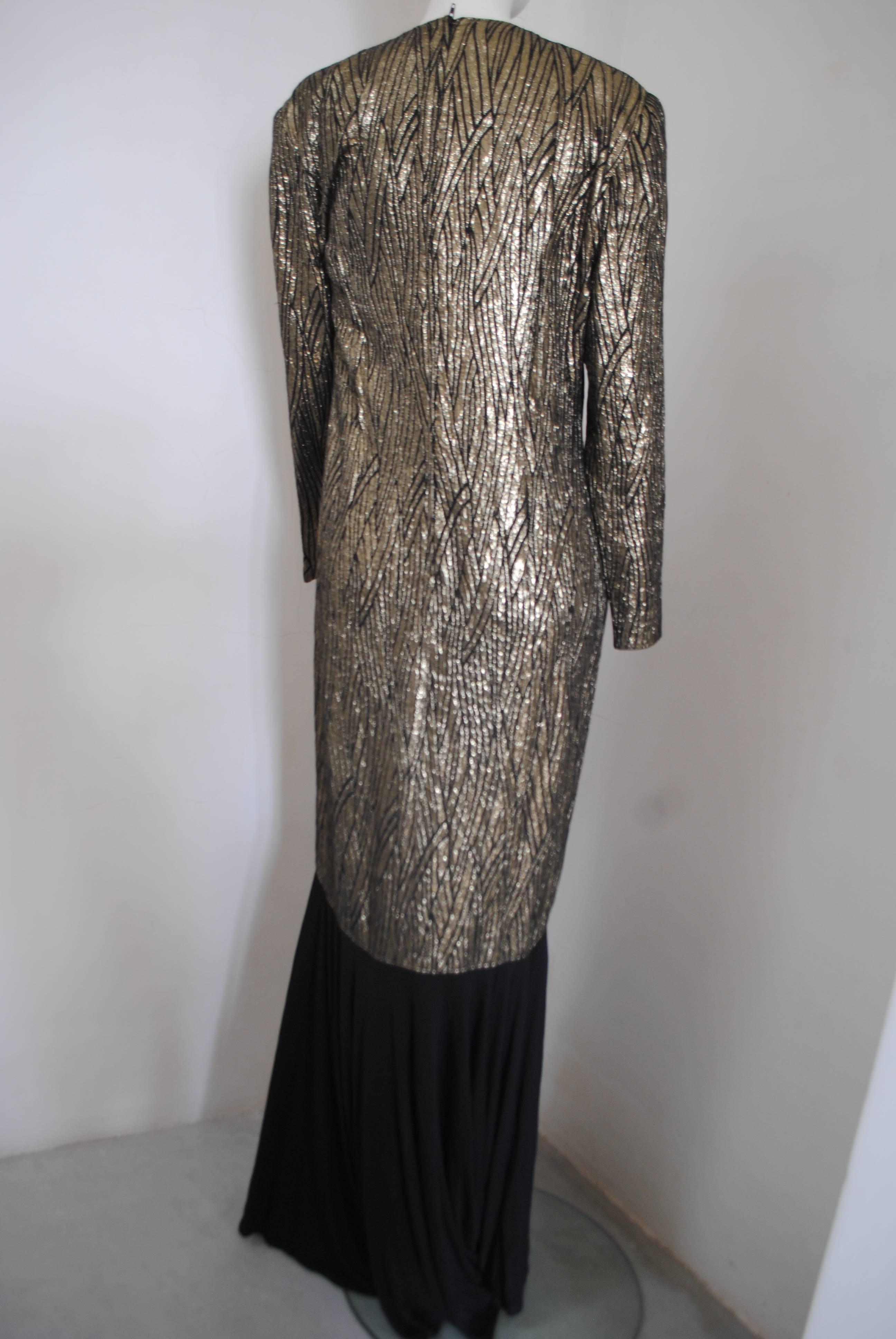 1990s Annalisa Ferro Gold Black Long Dress 4