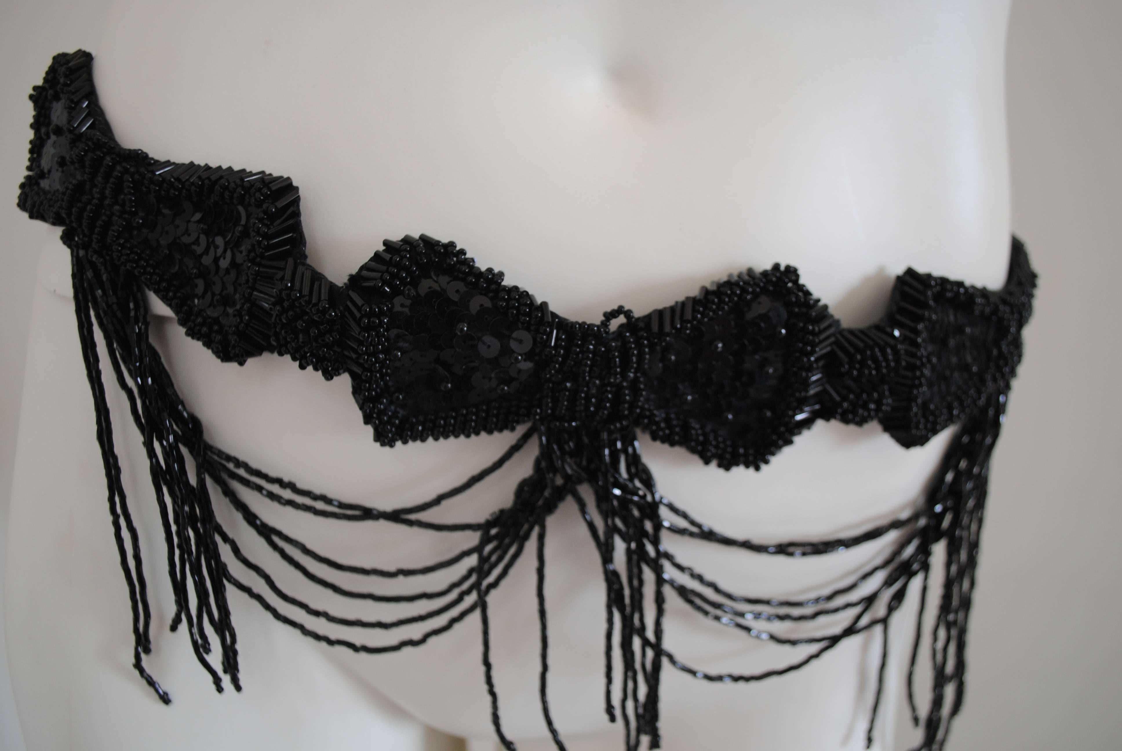 1980s Unknown Black Beads and Sequins Belt Bows 1