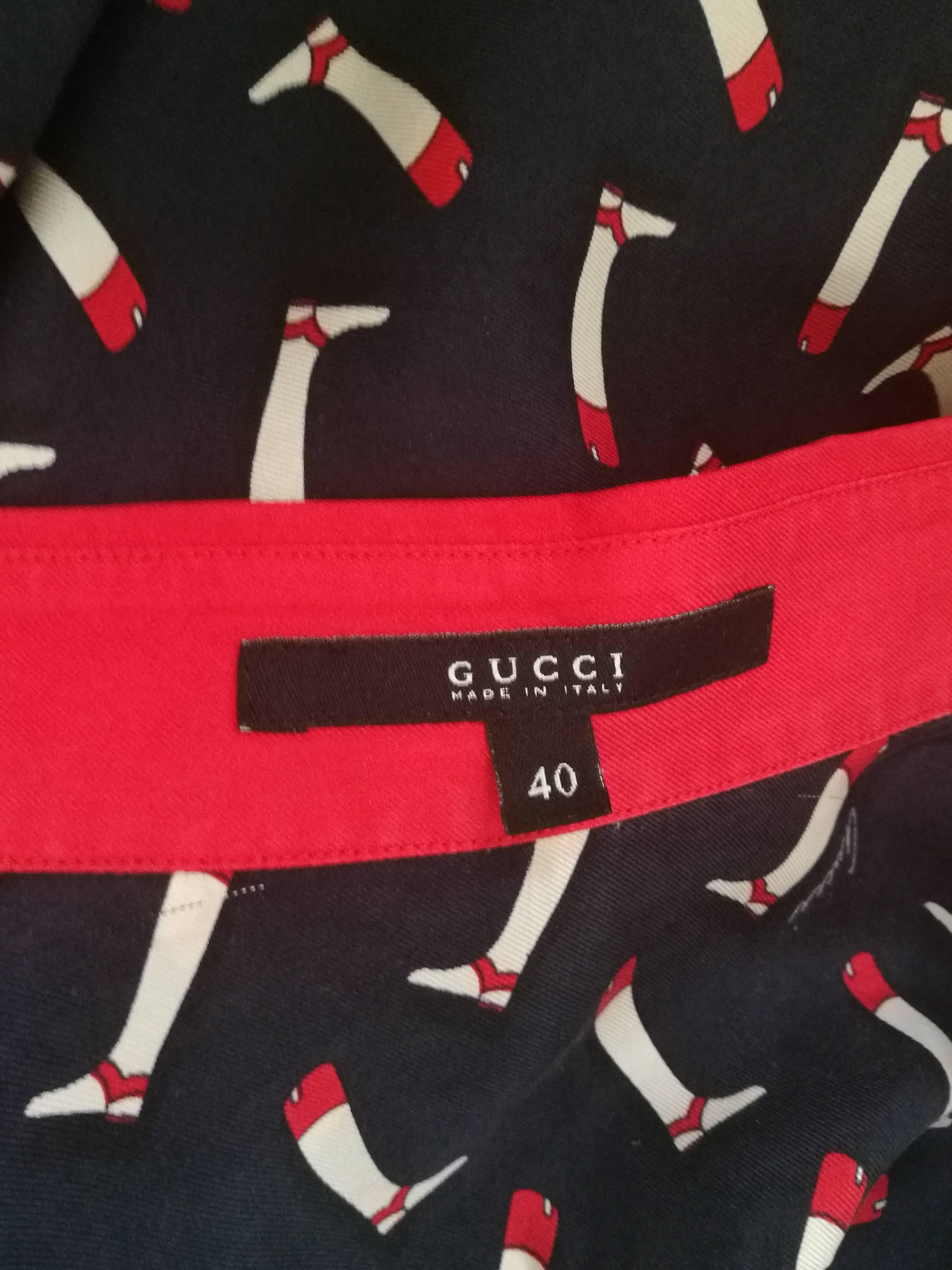 Rare Gucci Red Blu Boots Print Chemise  2