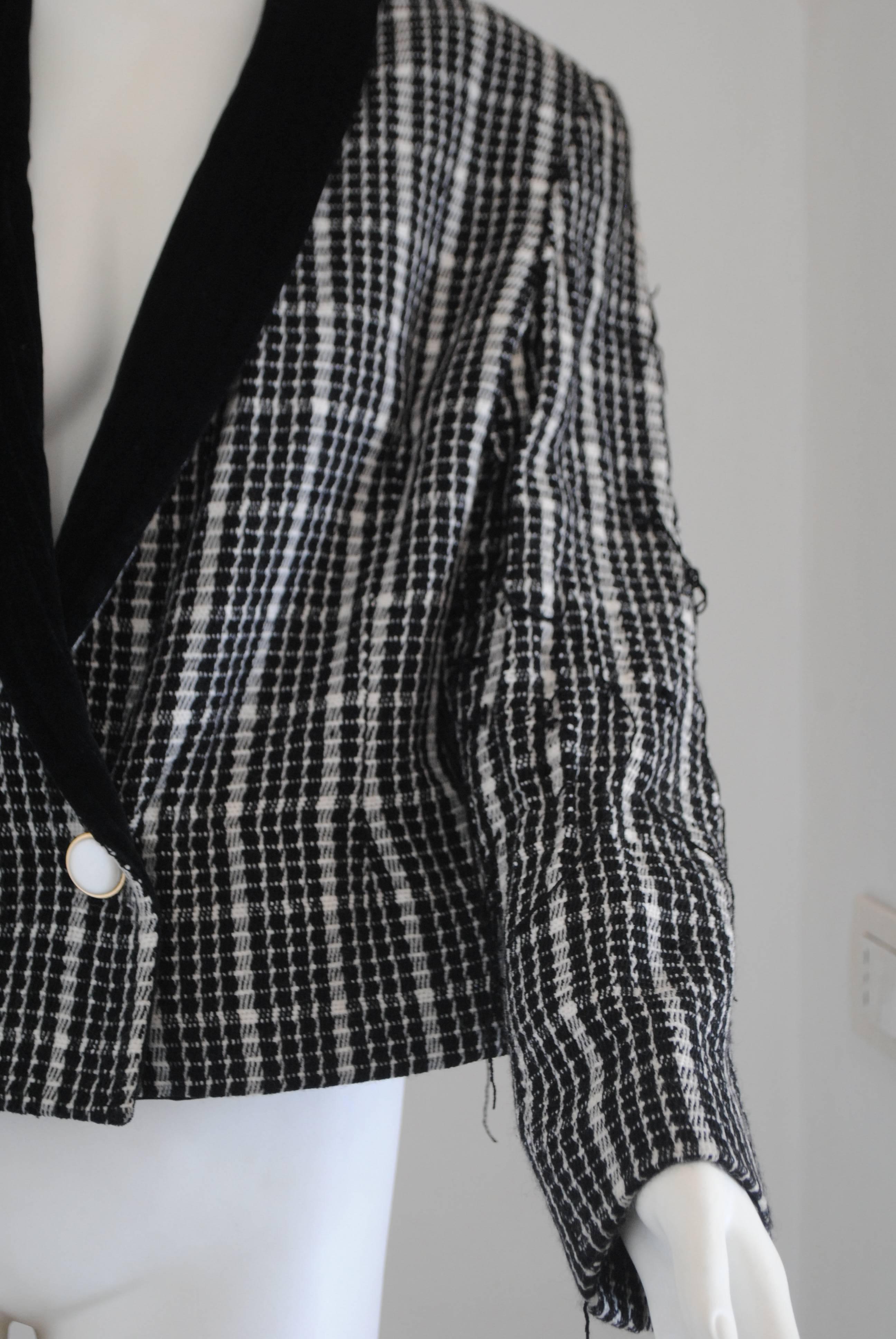 1980s Spazio Pied de Poule Black & White Wool Jacket For Sale 1