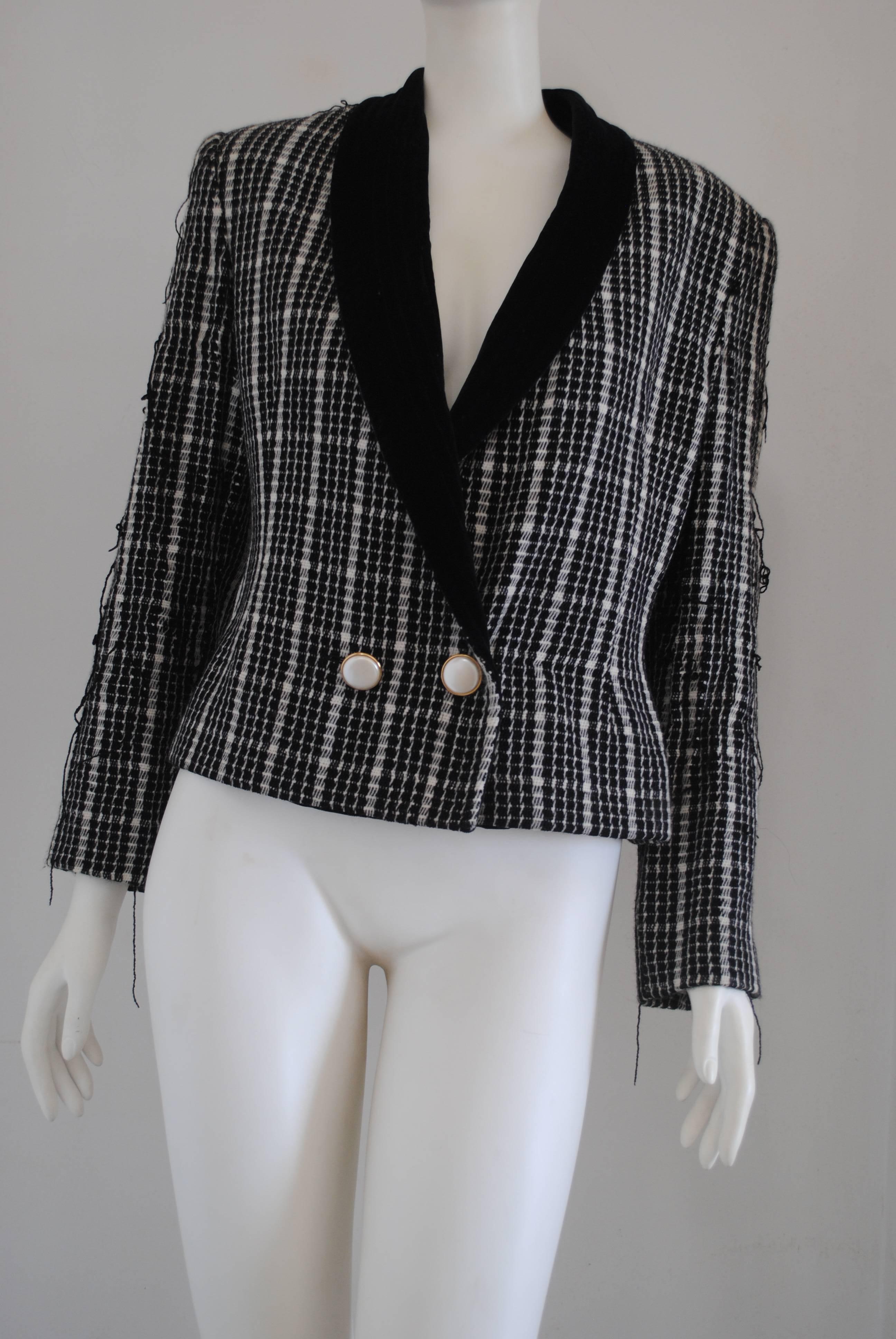 1980s Spazio Pied de Poule Black & White Wool Jacket For Sale 3