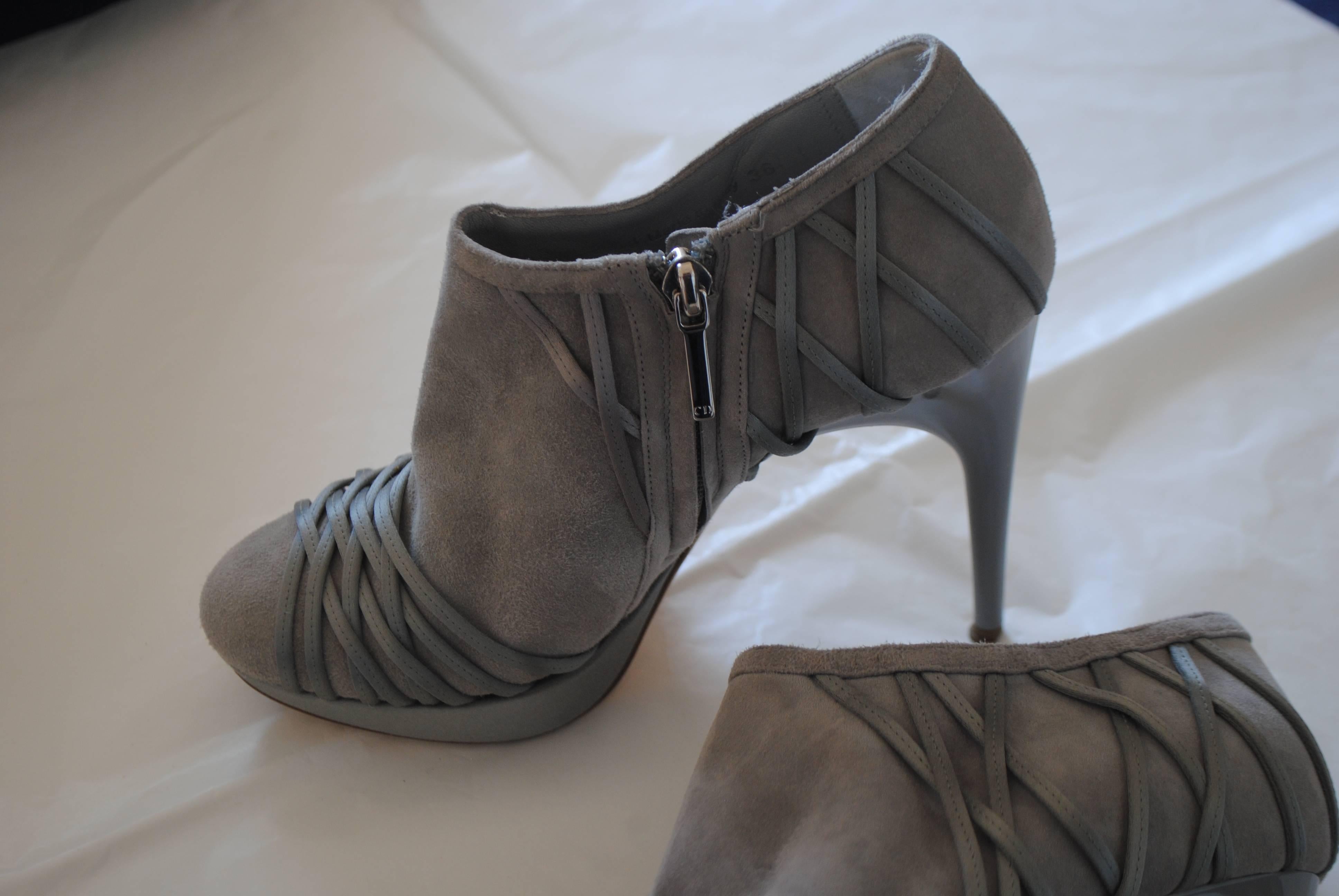 Black Christian Dior Grey Velvet Leather ankle boot For Sale