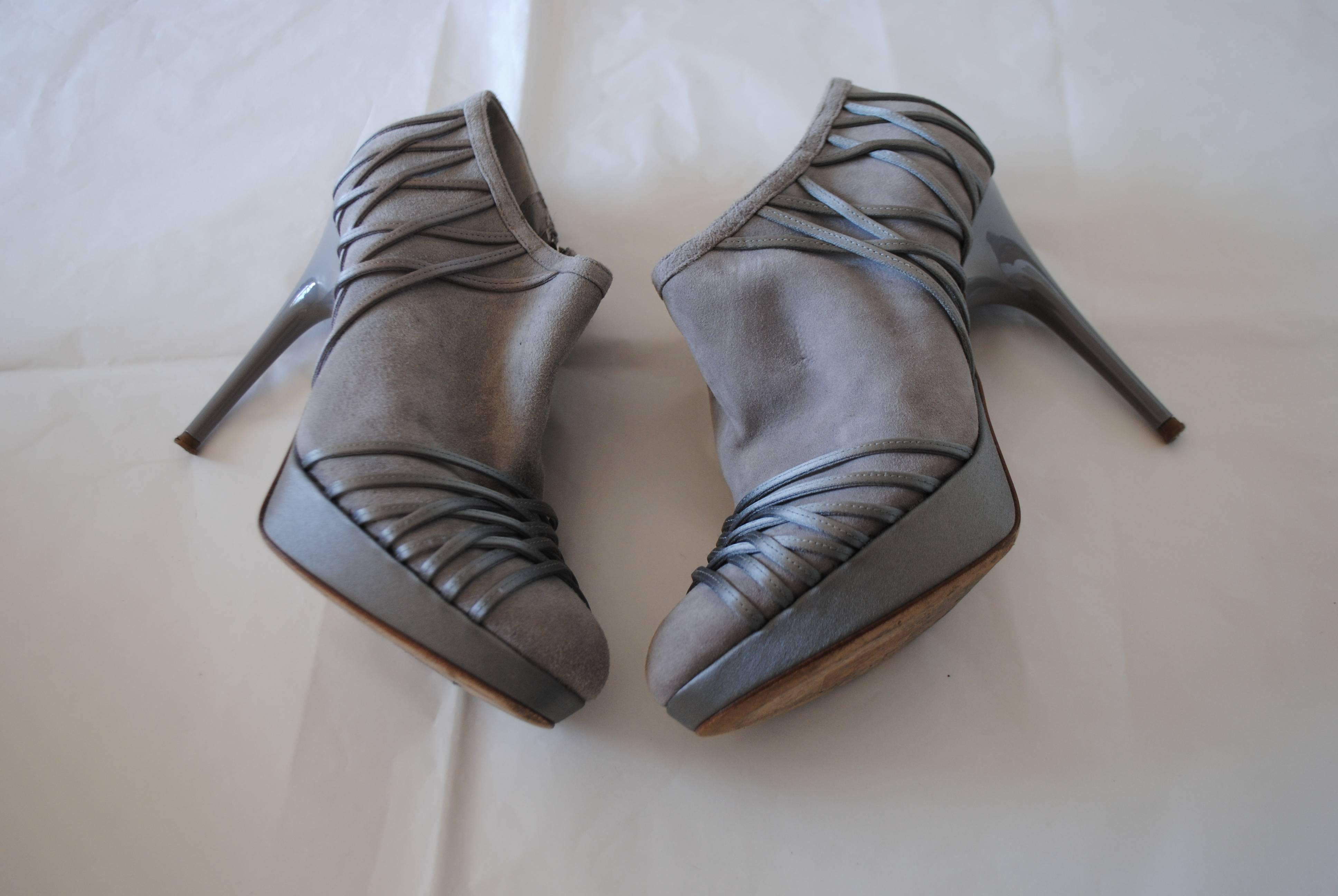 Christian Dior Grey Velvet Leather ankle boot In Good Condition For Sale In Capri, IT