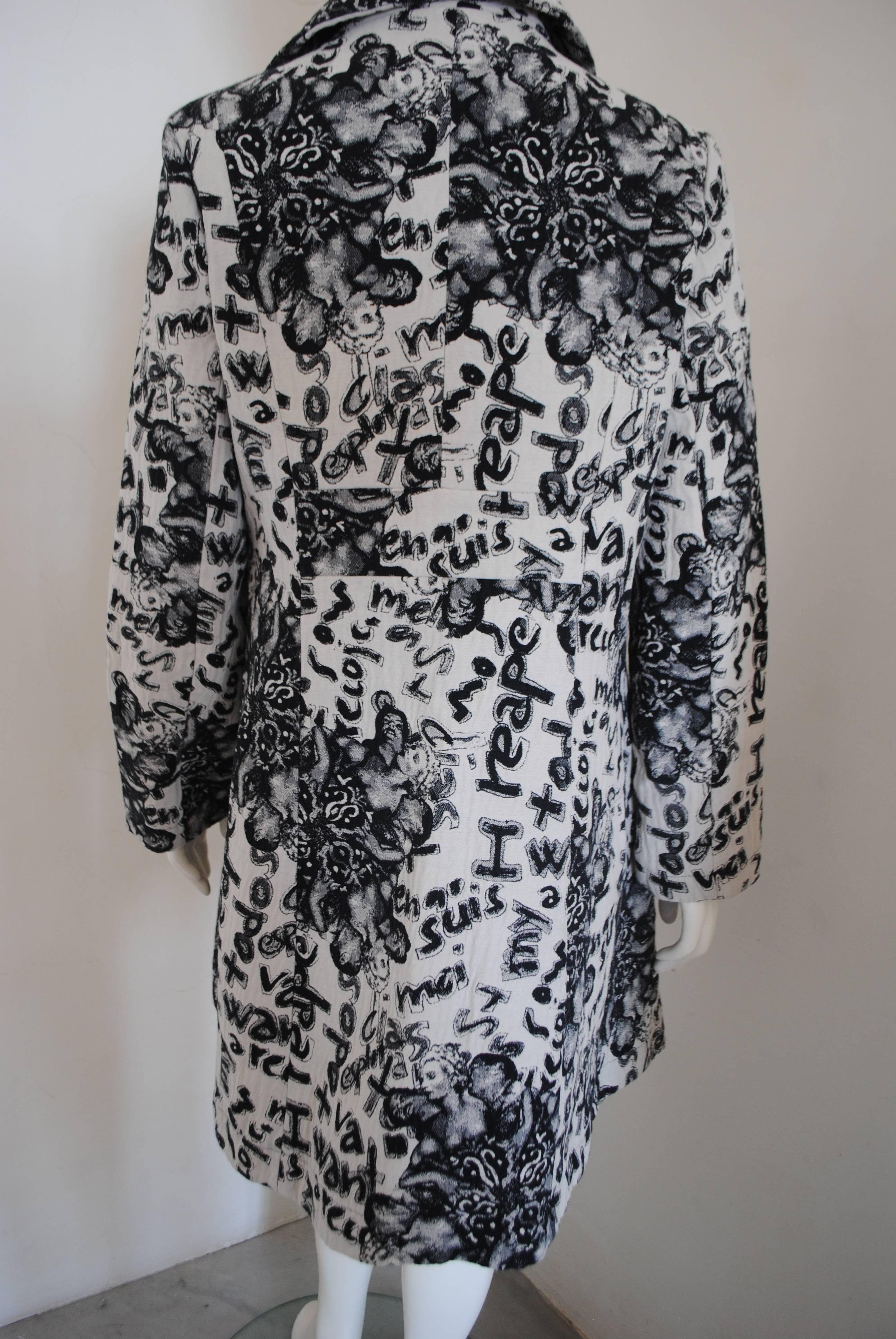 Gray Desigual Black White Cotton Coat For Sale