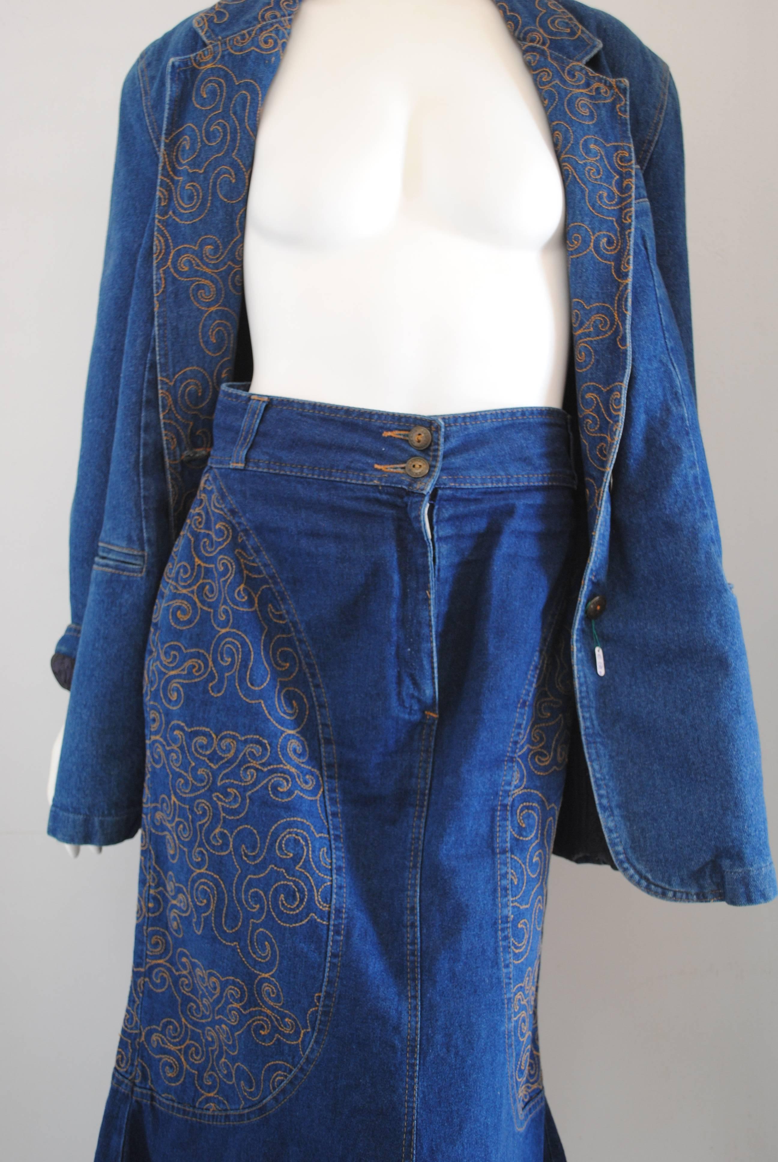 1980s Lancetti Denim Skirt Suit In Excellent Condition In Capri, IT