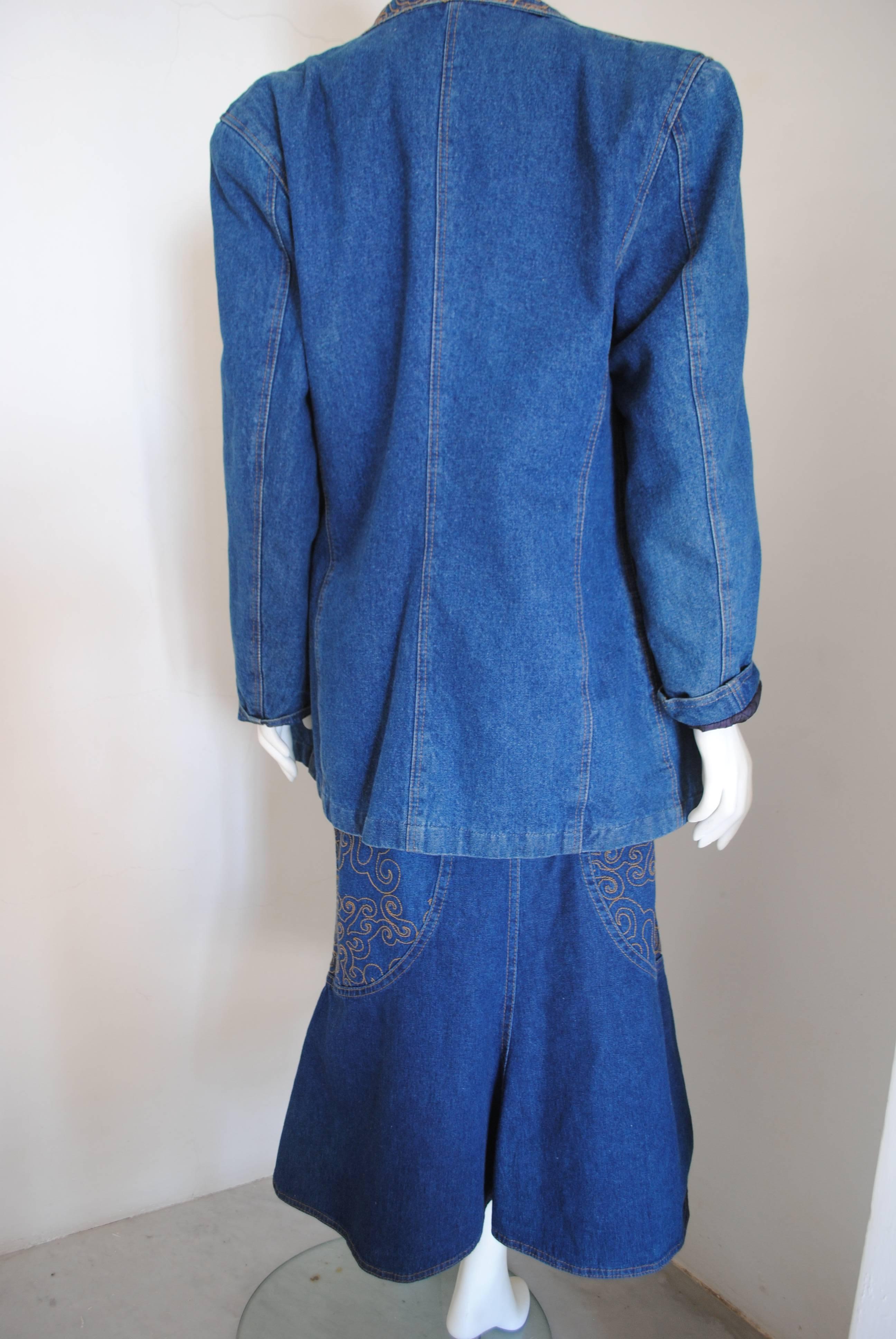 1980s Lancetti Denim Skirt Suit 1