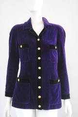 1980s Chanel Boutique Purple Black Velvet Jacket