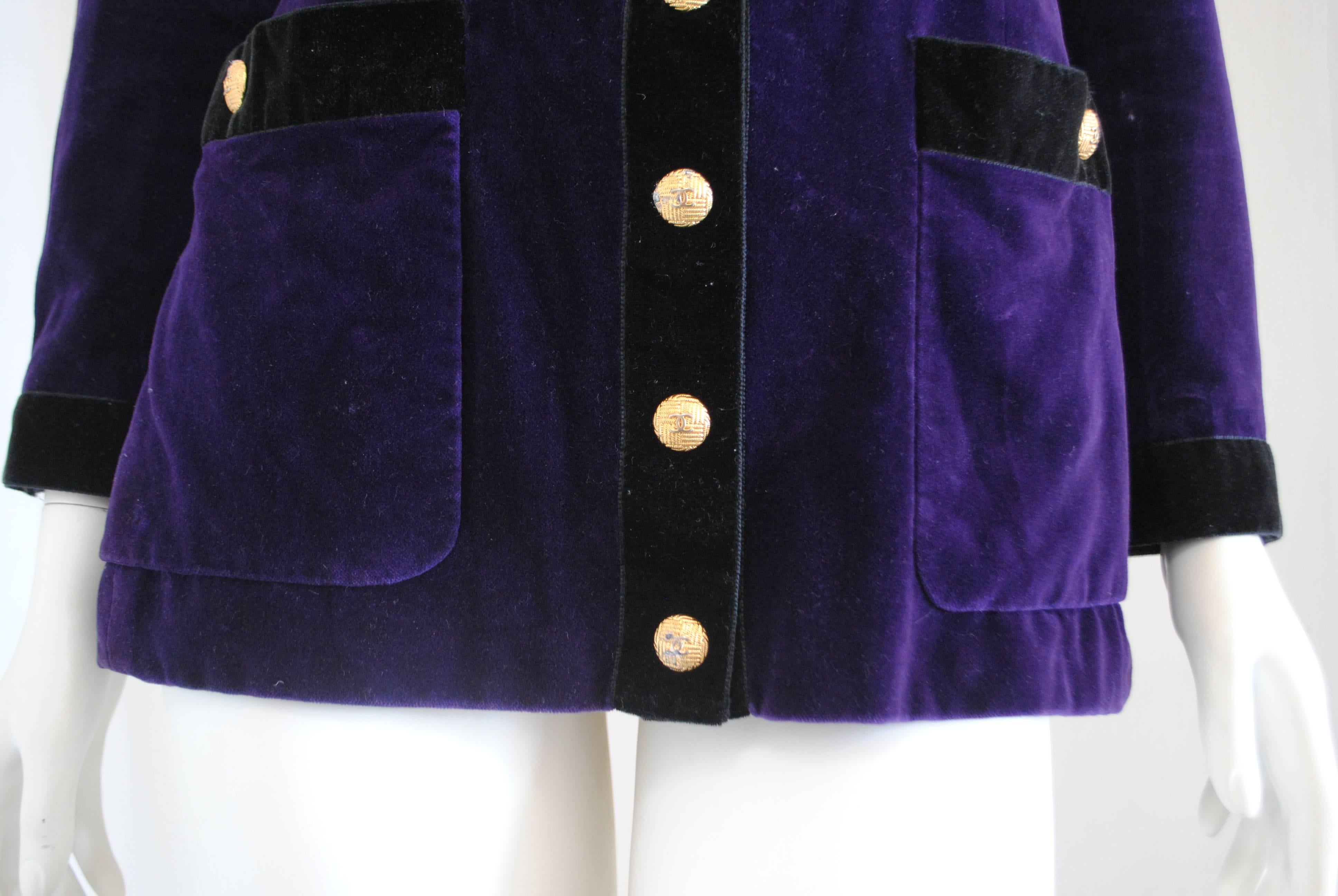 Women's 1980s Chanel Boutique Purple Black Velvet Jacket