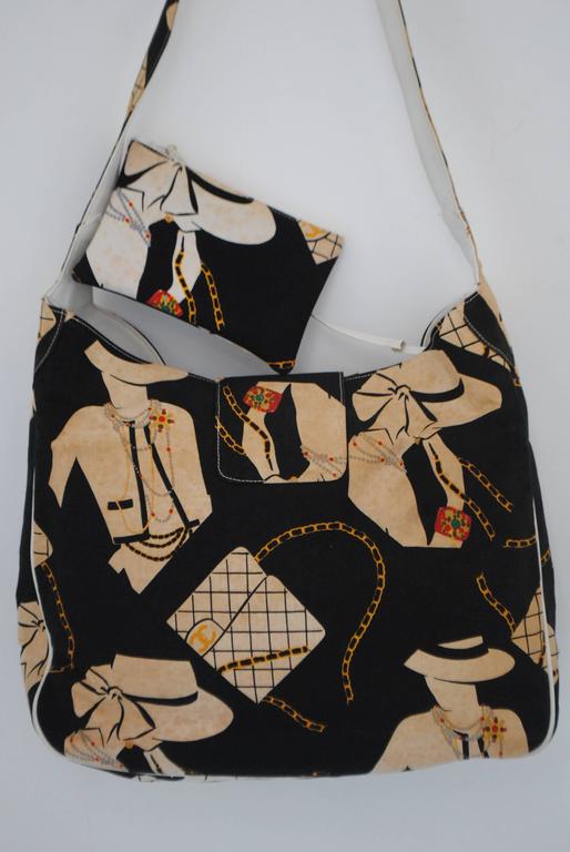 1989-1990 Chanel canvas and leather extra large &quot;Coco&quot; shoulder tote bag at 1stdibs
