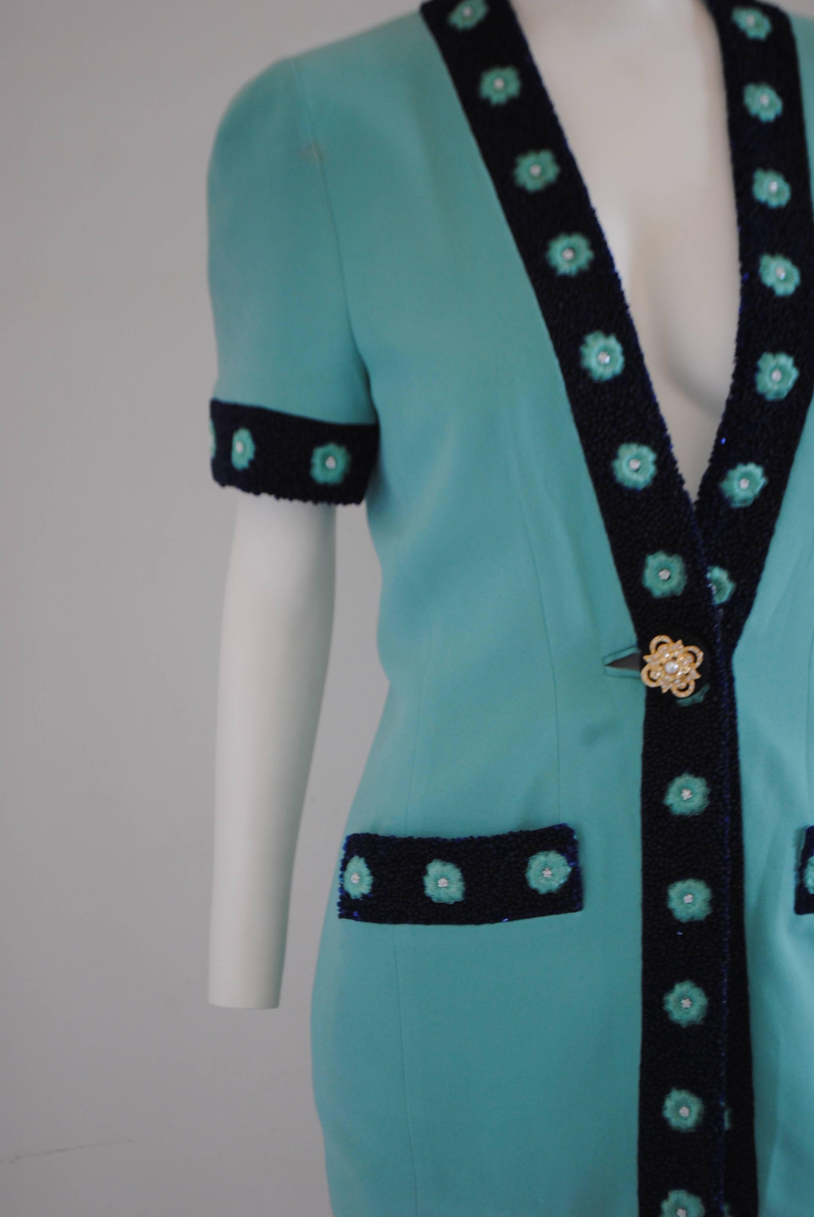 Gai Mattiolo Couture Tiffany Green Blu Beads Jacket 1