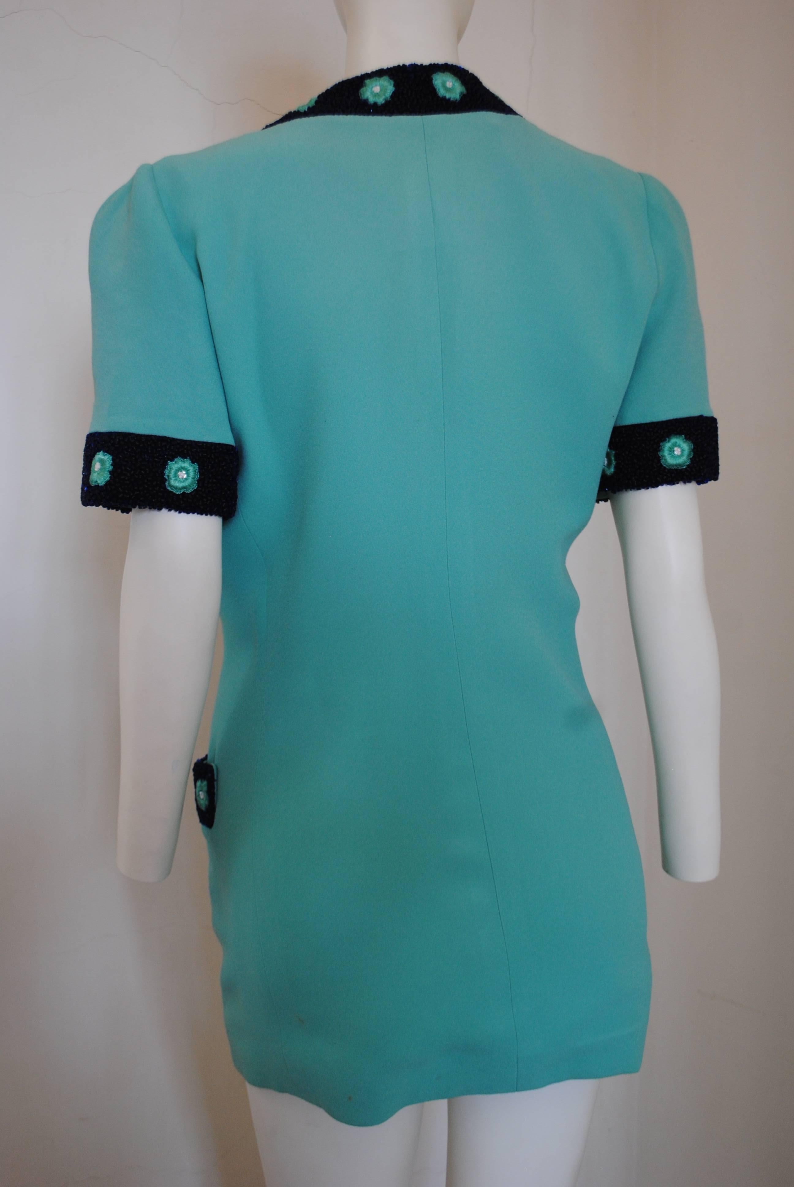 Gai Mattiolo Couture Tiffany Green Blu Beads Jacket 3