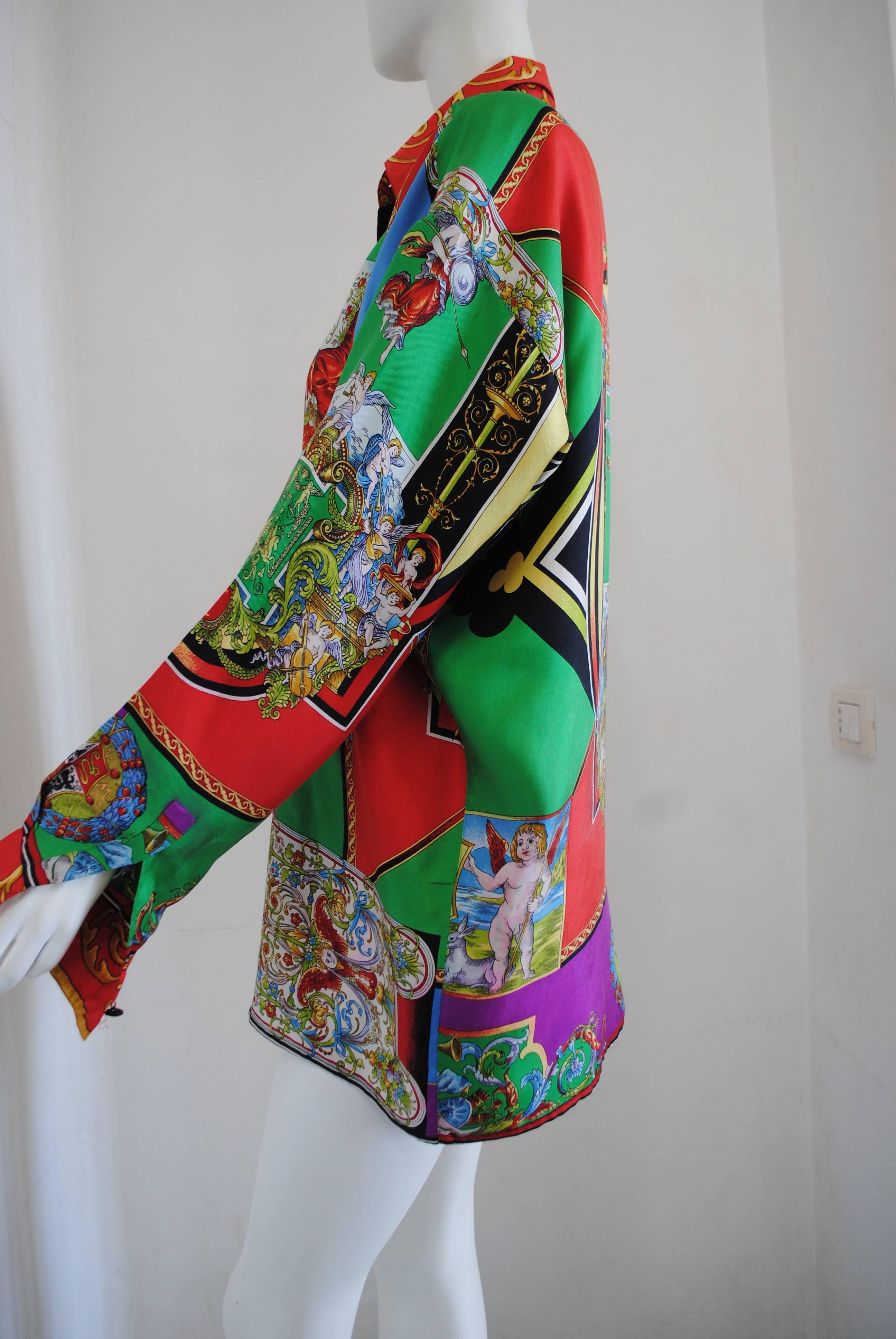 Gray Gianni Versace multicoloured silk print shirt