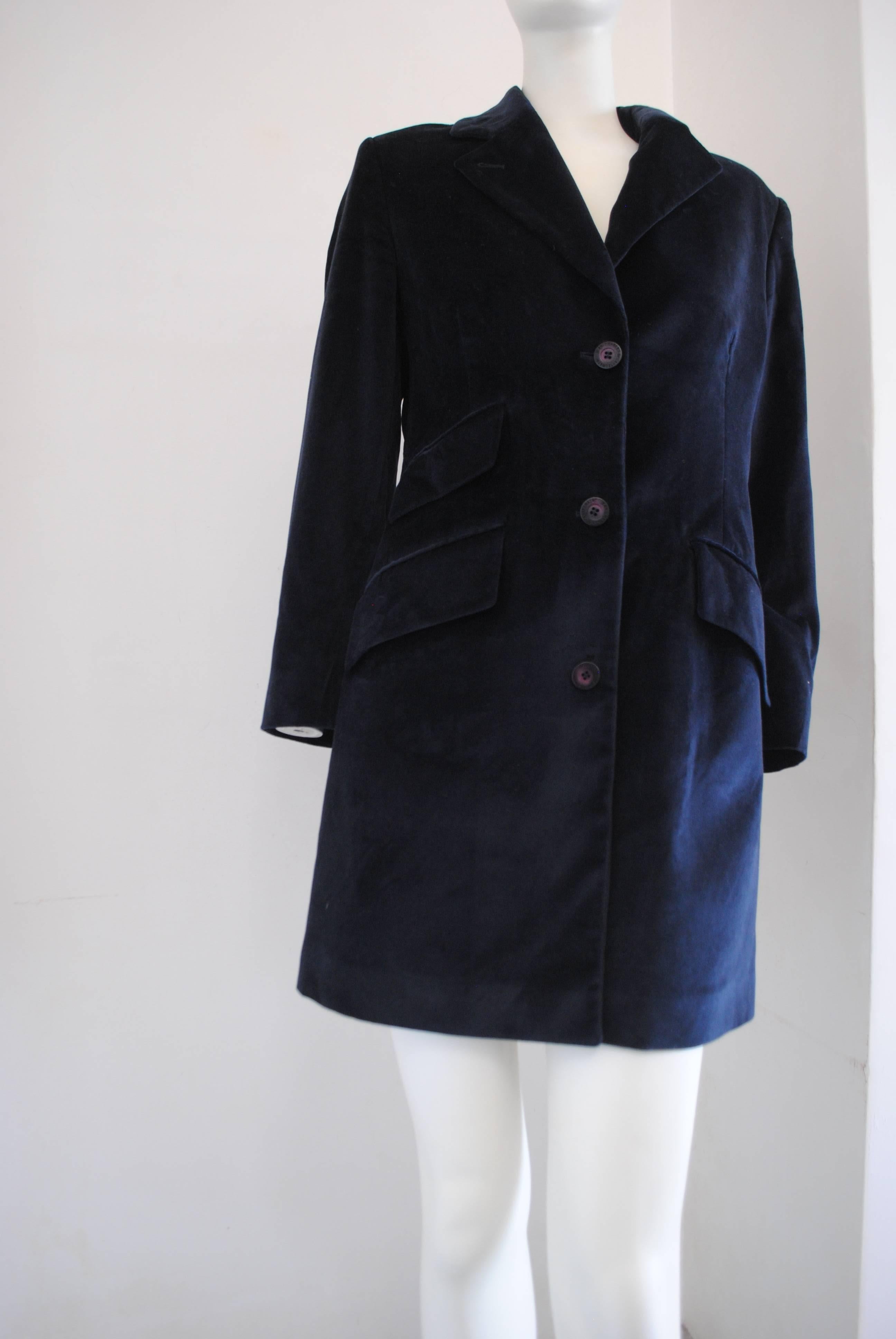 Noir Manteau en velours bleu de Jean-Charles De Castelbajac des années 1980 en vente