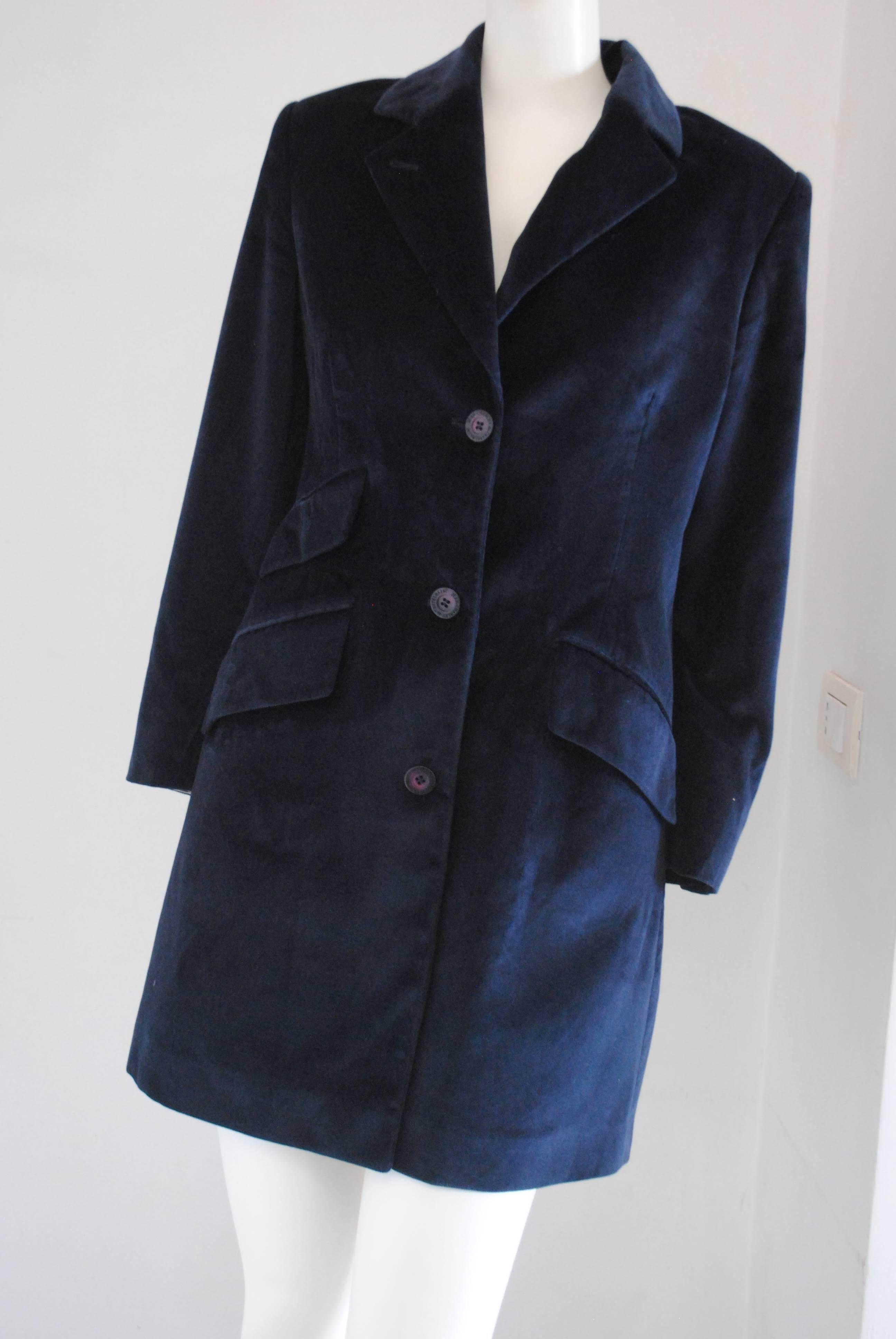 Women's or Men's 1980s Jean-Charles De Castelbajac Blu Velvet Coat For Sale