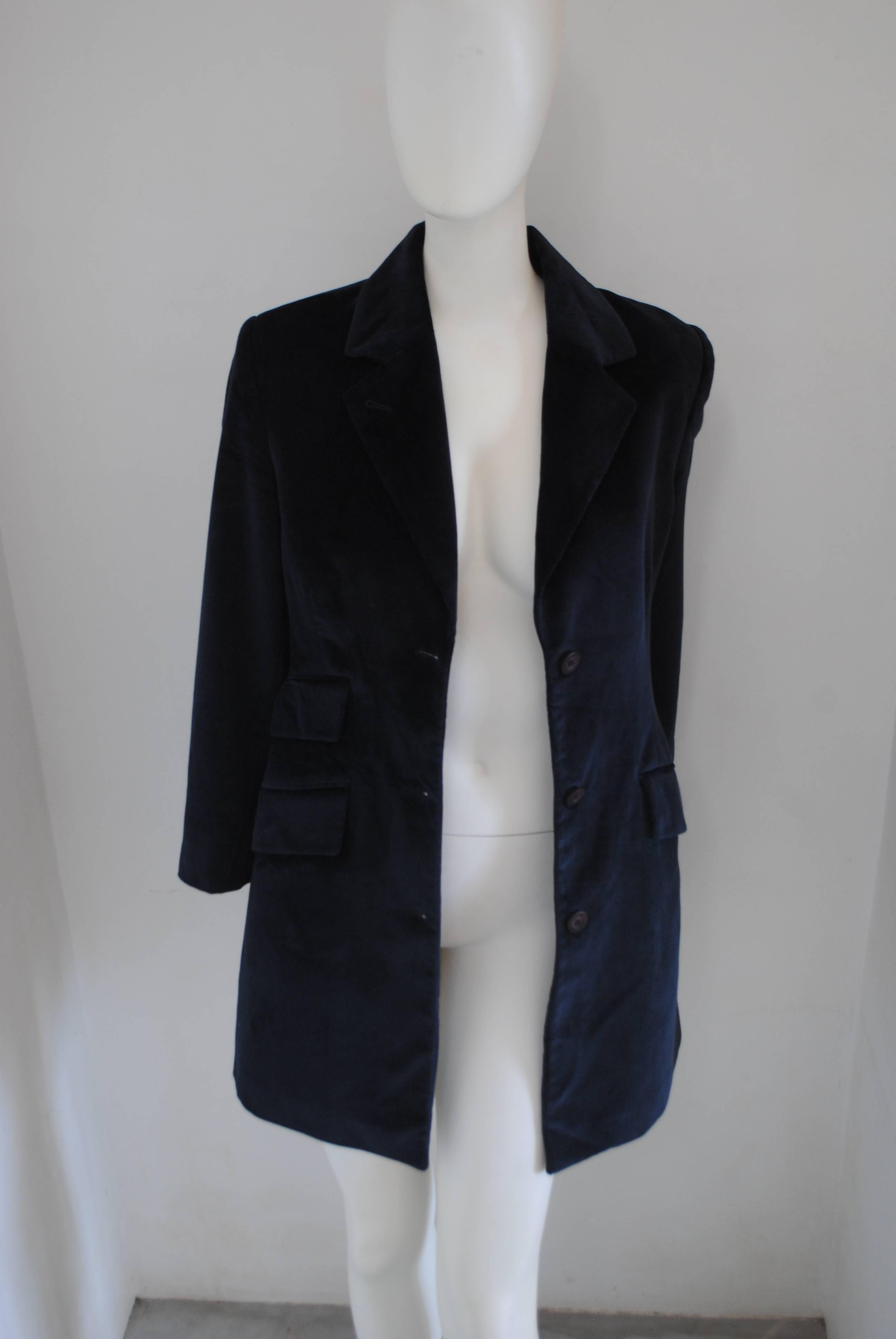 1980s Jean-Charles De Castelbajac Blu Velvet Coat For Sale 4