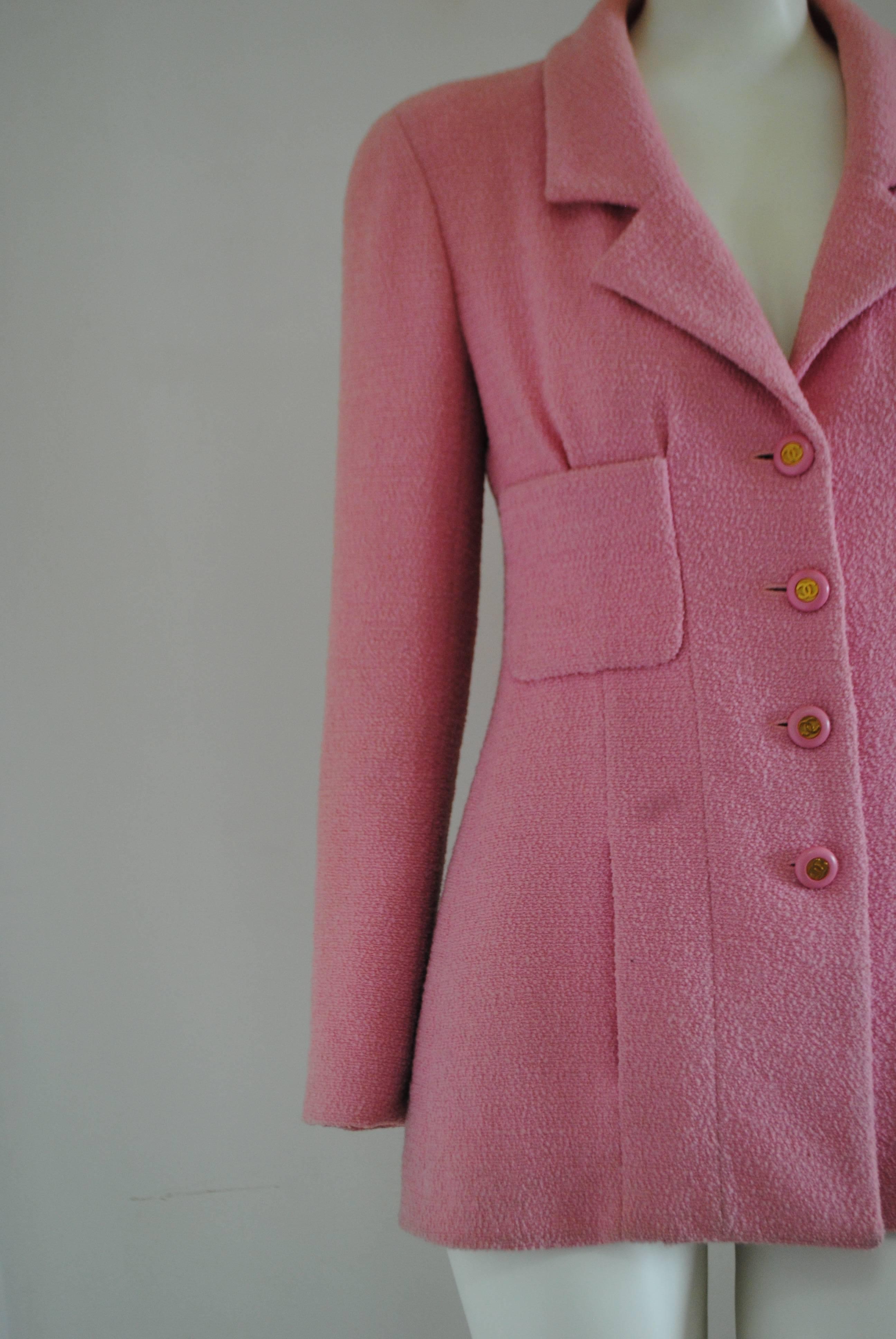 1992 Chanel Pink Boucle Wool Jacket 1