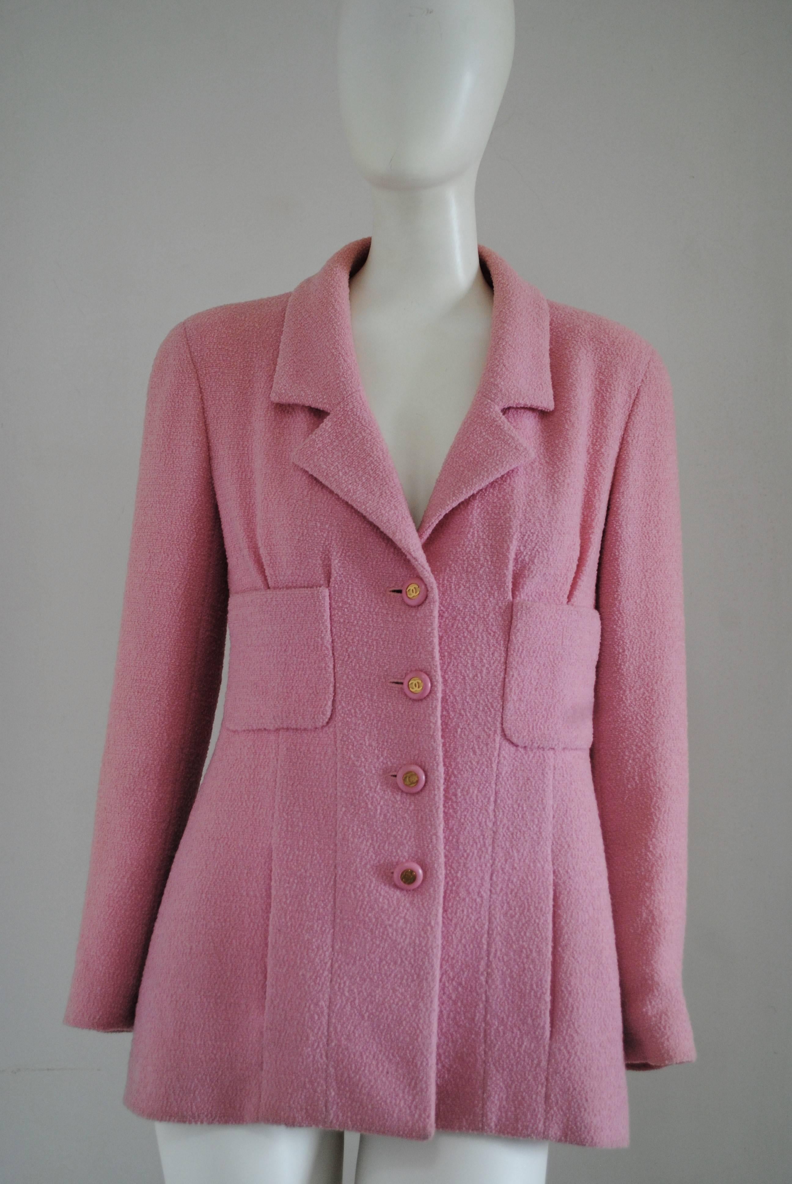 1992 Chanel Pink Boucle Wool Jacket 5