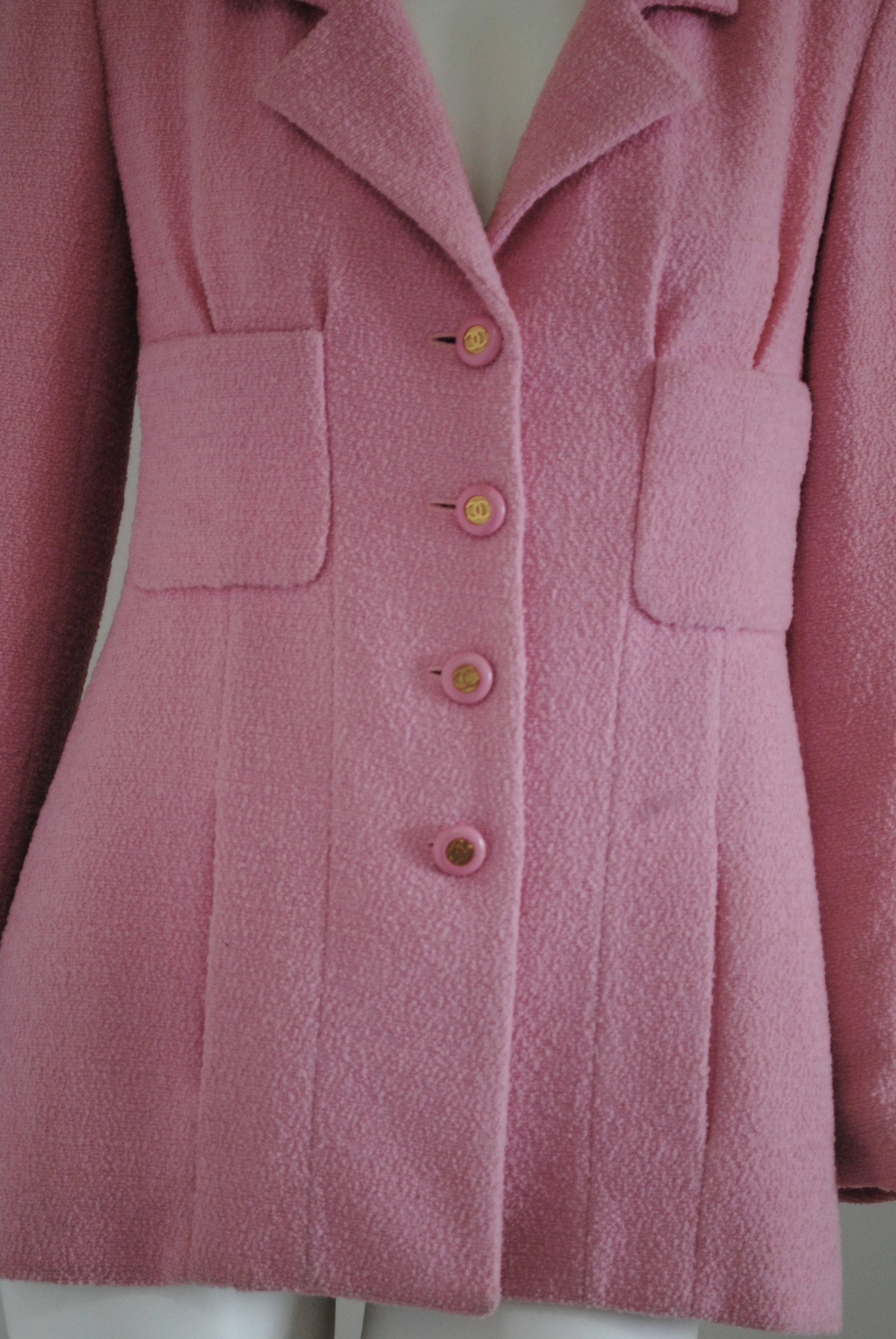 1992 Chanel Pink Boucle Wool Jacket 6