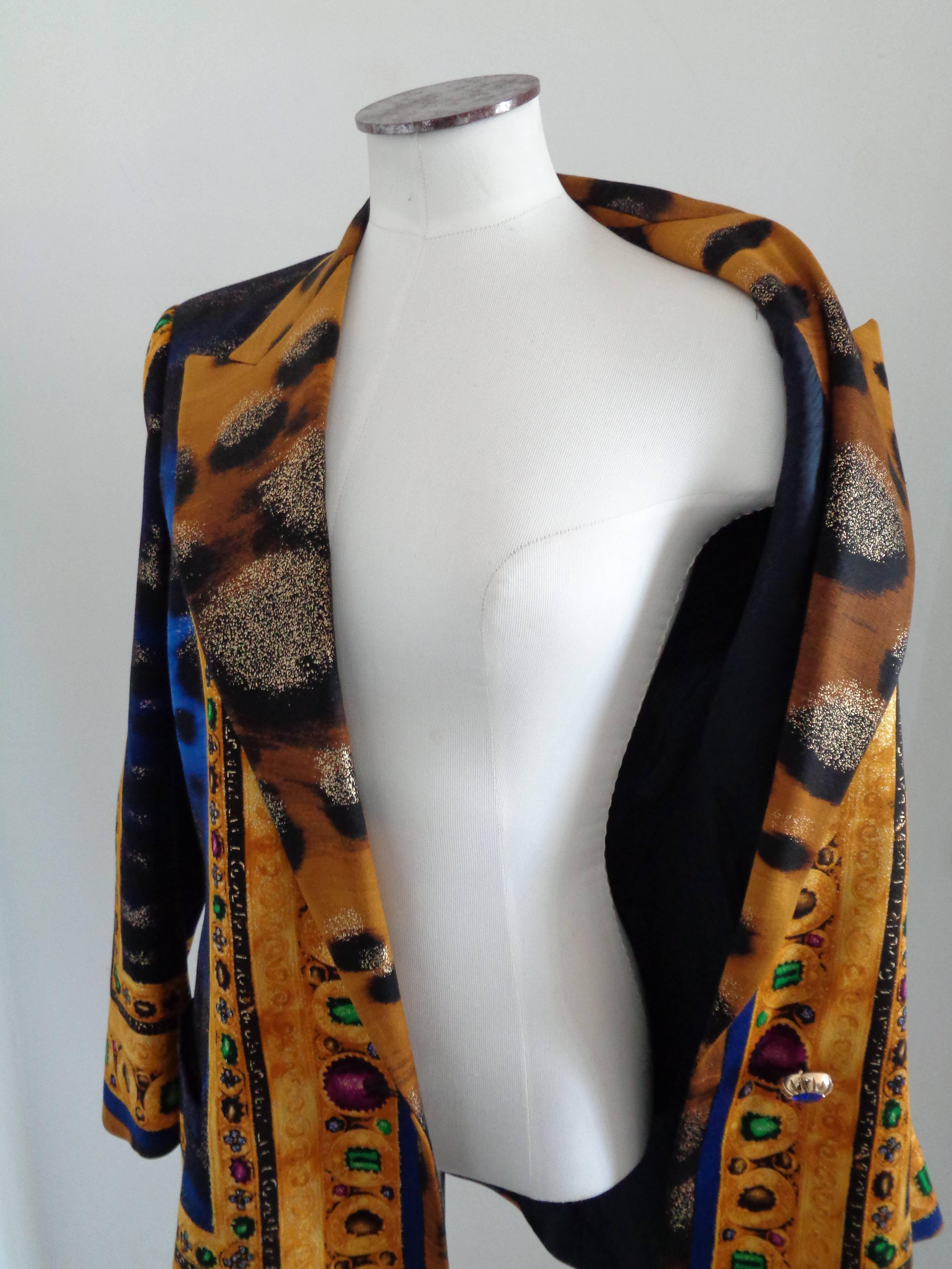 1985 Istante by Gianni Versace Blu Gold Wool Jacket In Excellent Condition In Capri, IT