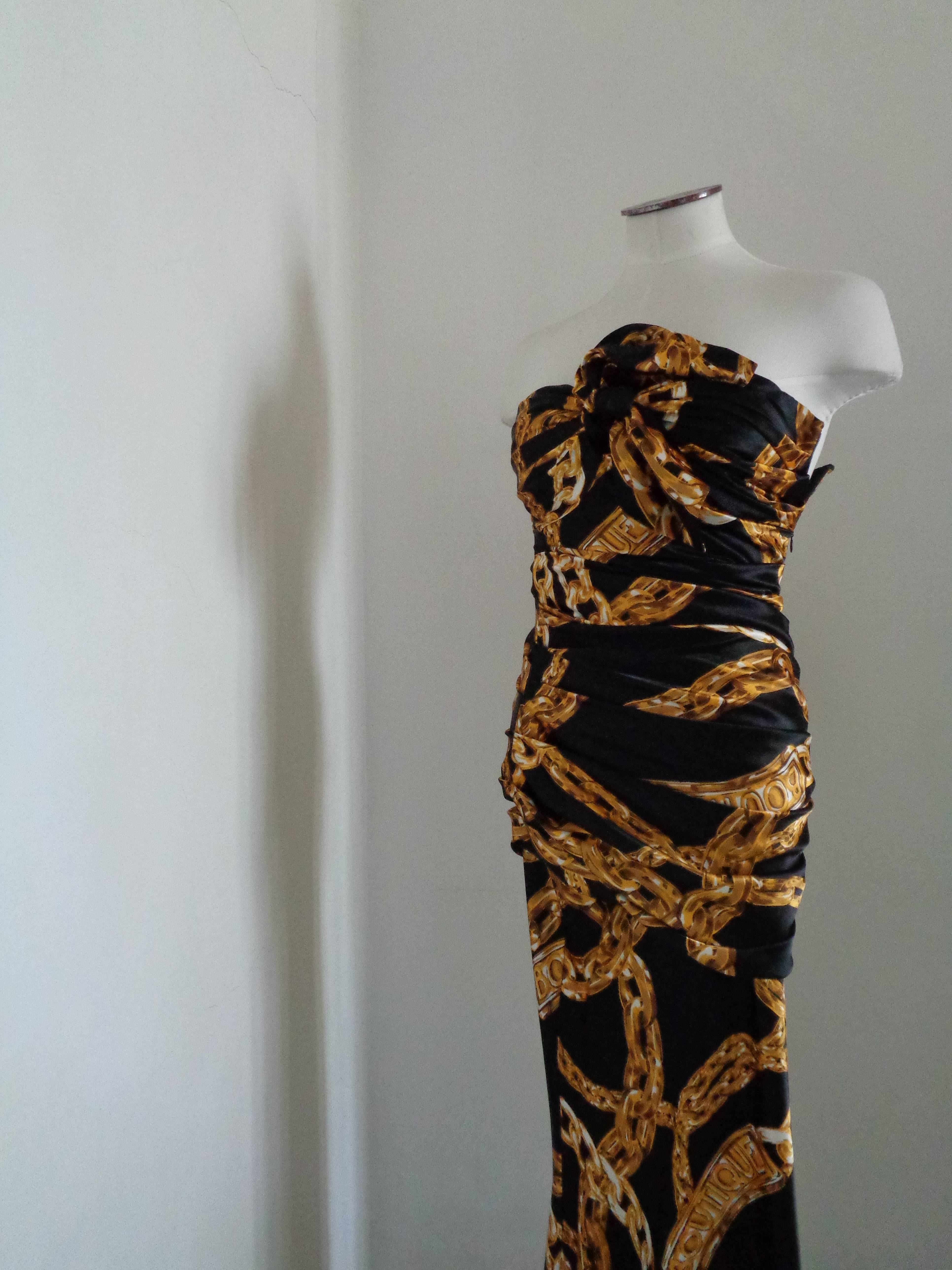 Black 2016s Moschino Boutique sold out Long Dress Gold Chain NWOT