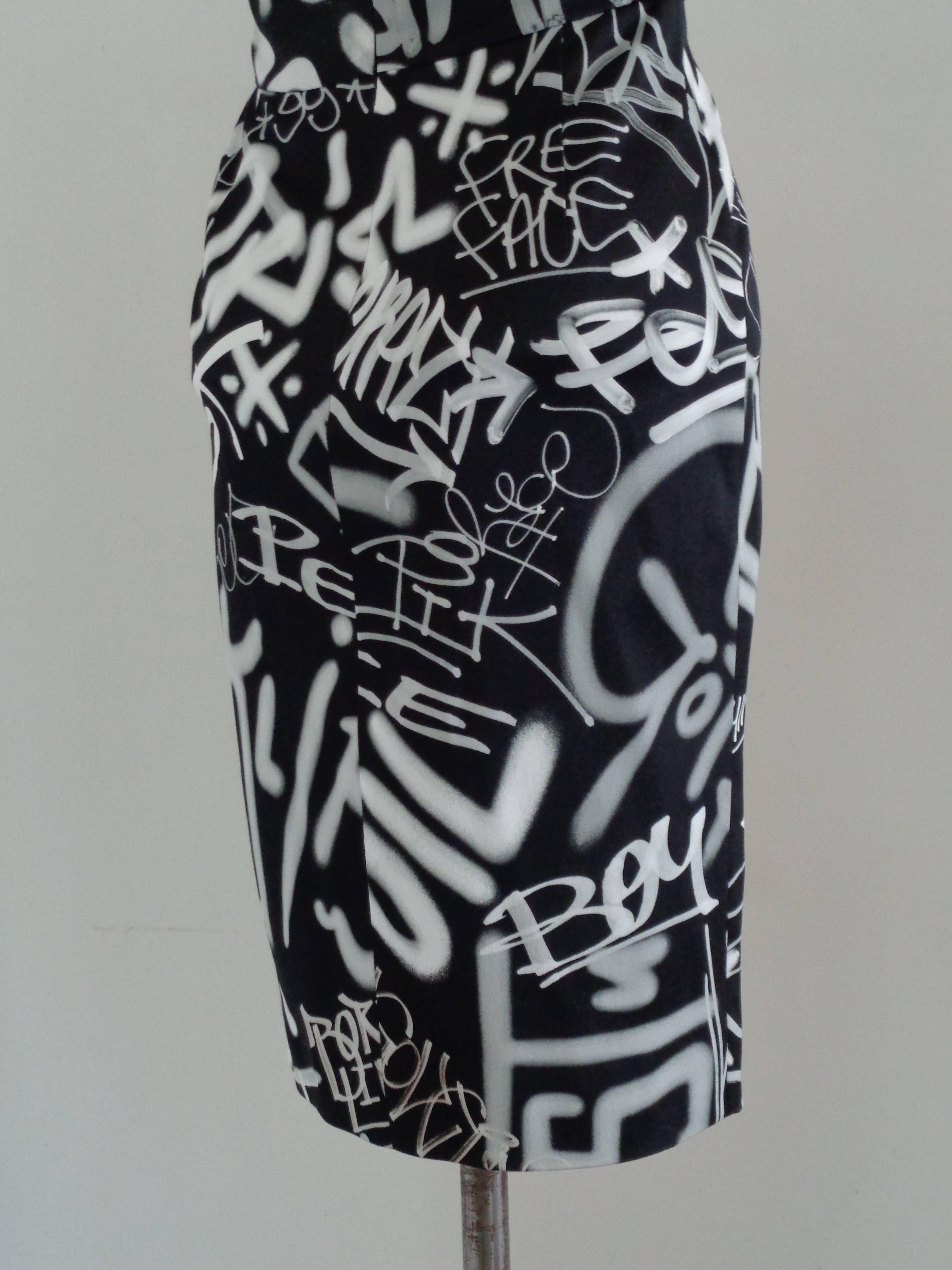 Moschino Couture Black White Graffiti Print Dress NWOT For Sale 1