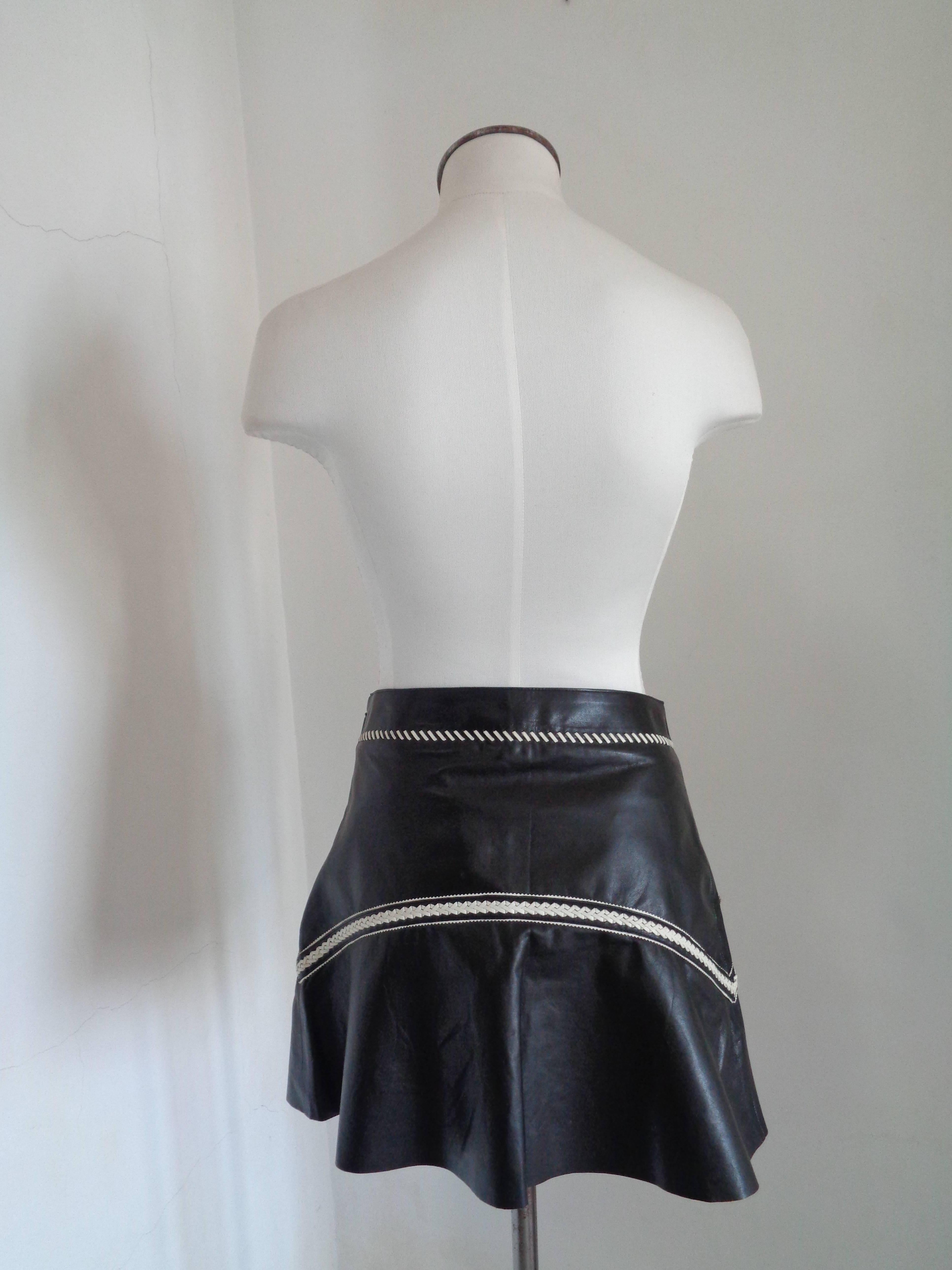 Women's Roberto Cavalli Black Cream Leather Skirt NWOT
