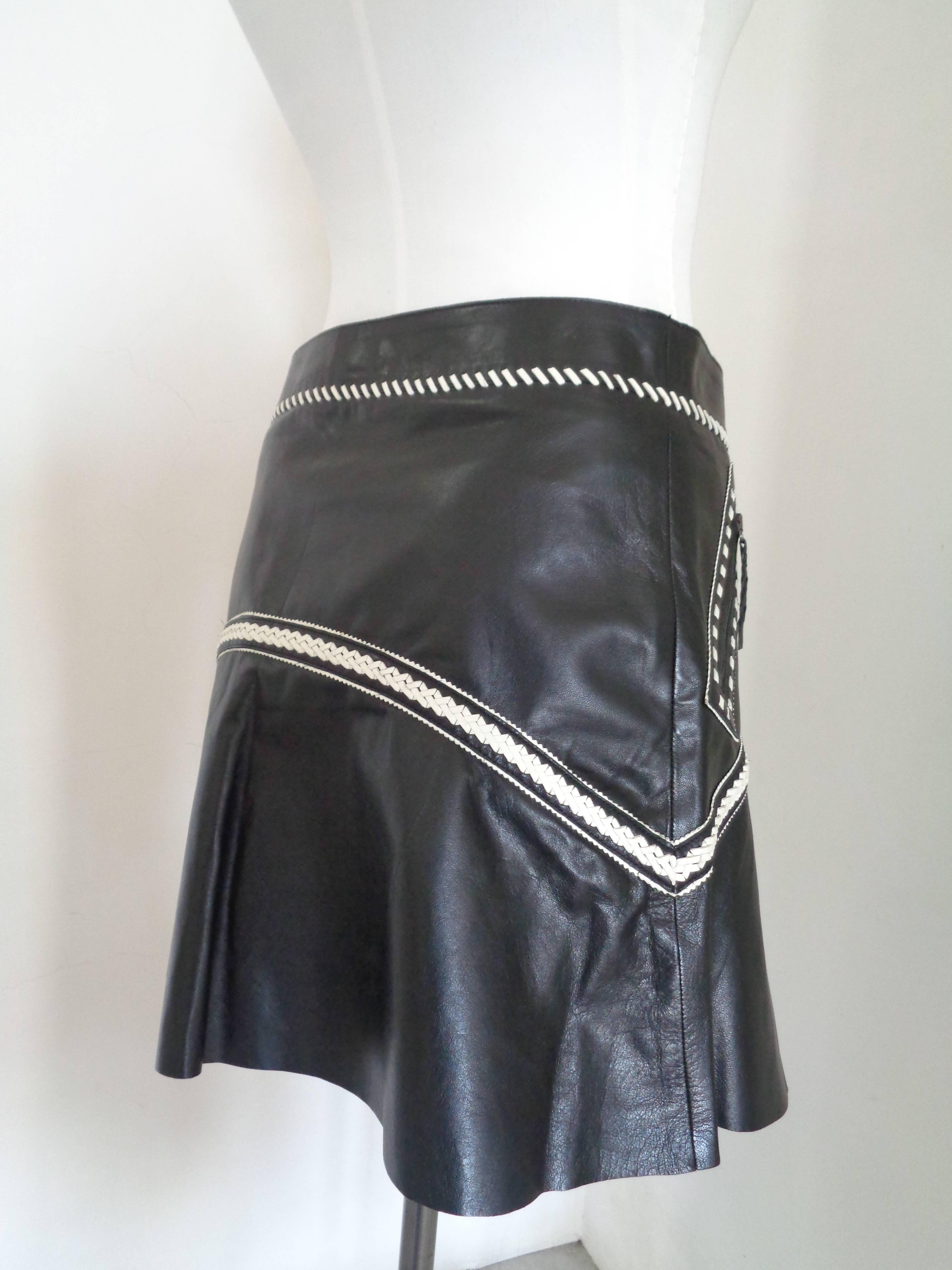 Roberto Cavalli Black Cream Leather Skirt NWOT 1
