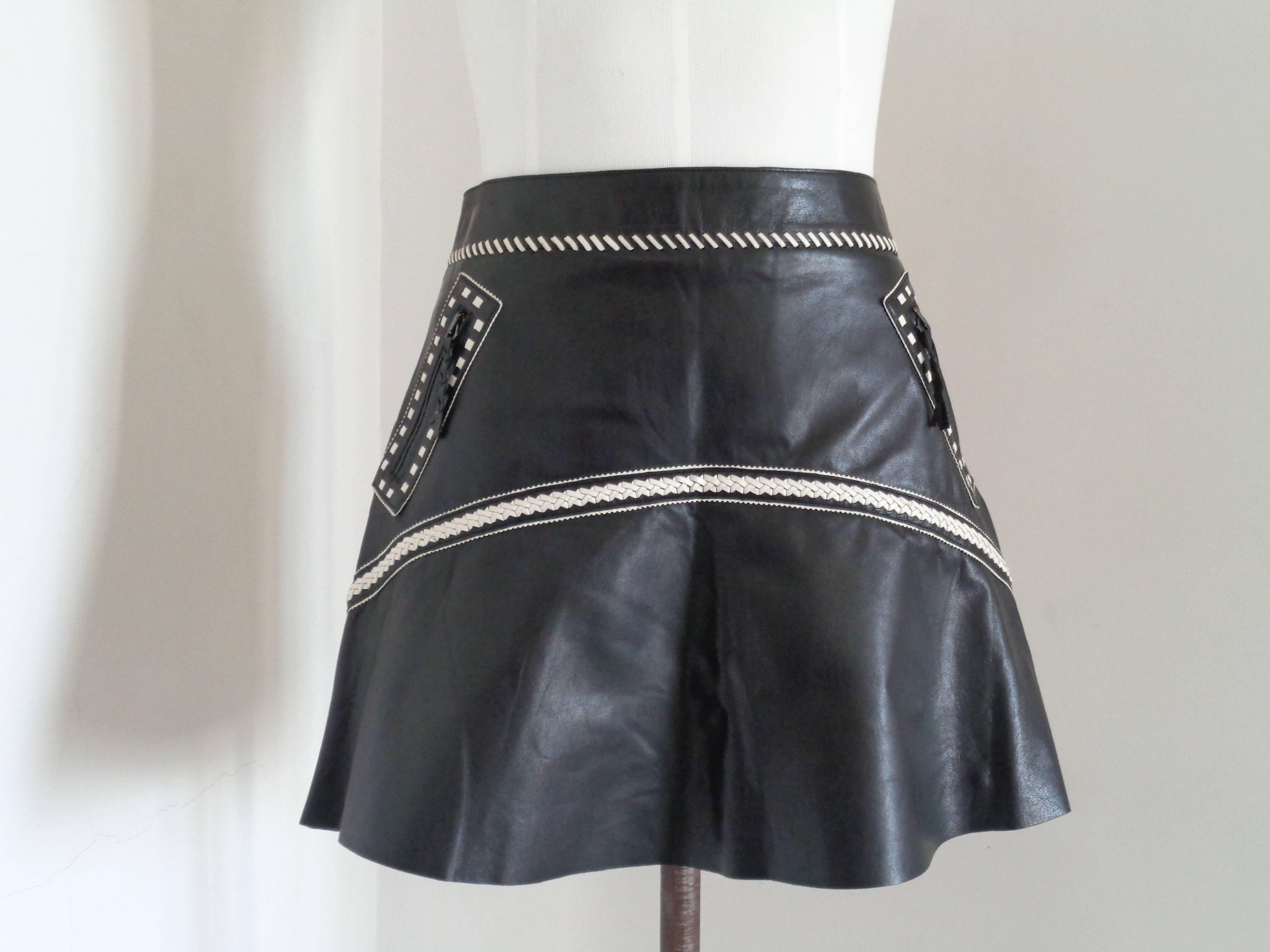 Roberto Cavalli Black Cream Leather Skirt NWOT

Totally made in italy in italian size range 40 