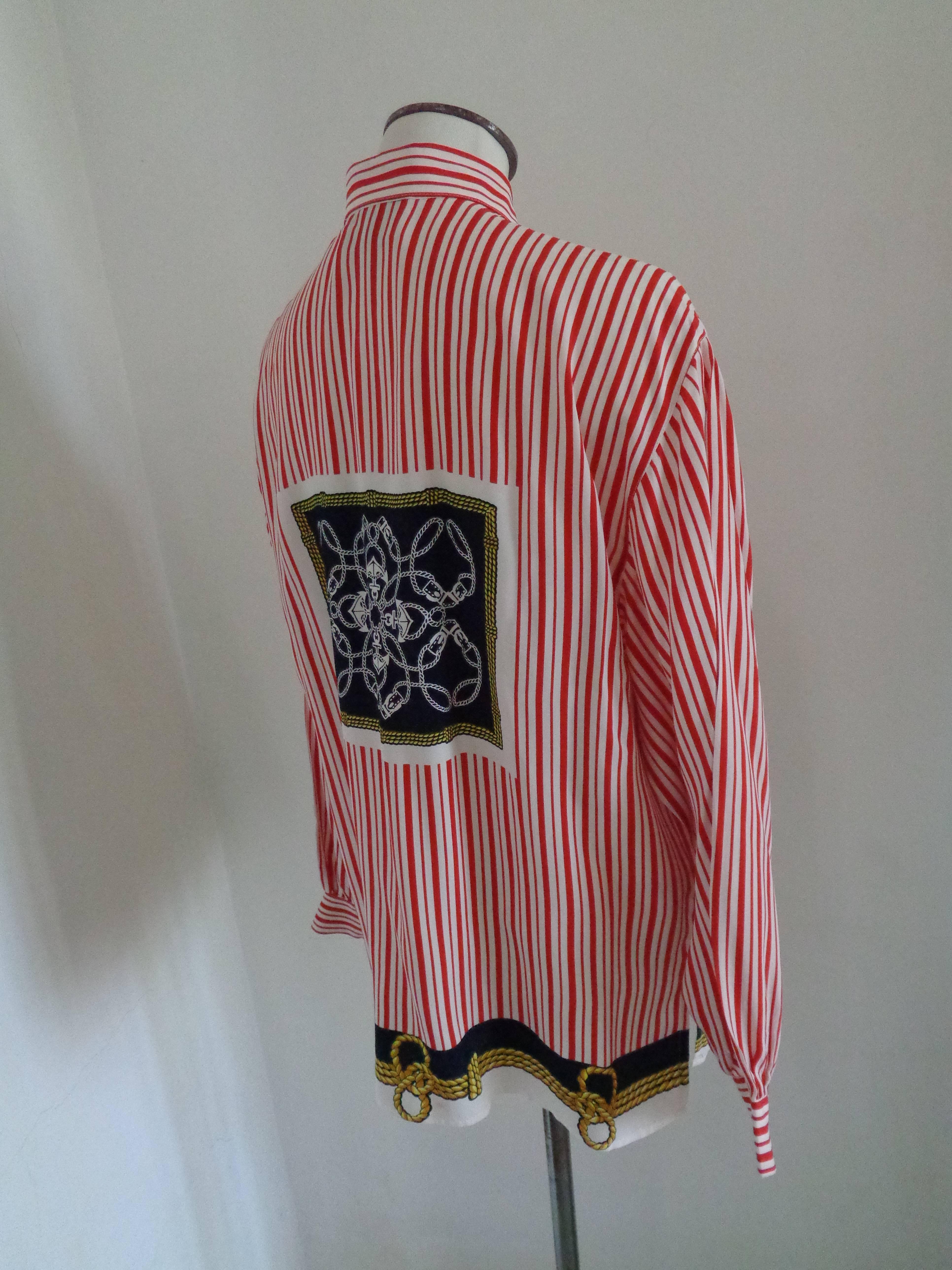 Brown 1980s Gabrielle White Red Stripes silk Shirt