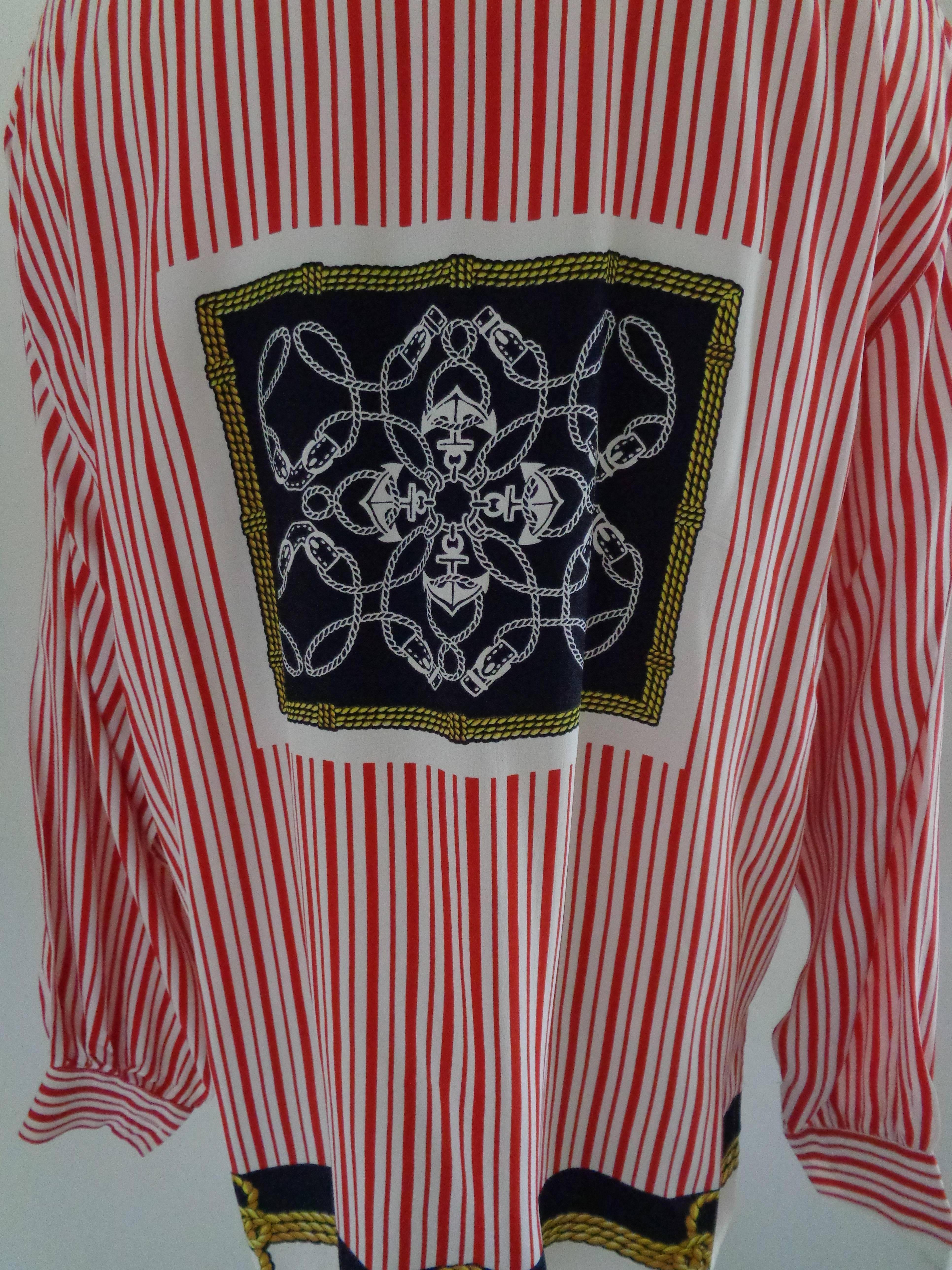 1980s Gabrielle White Red Stripes silk Shirt In Excellent Condition In Capri, IT