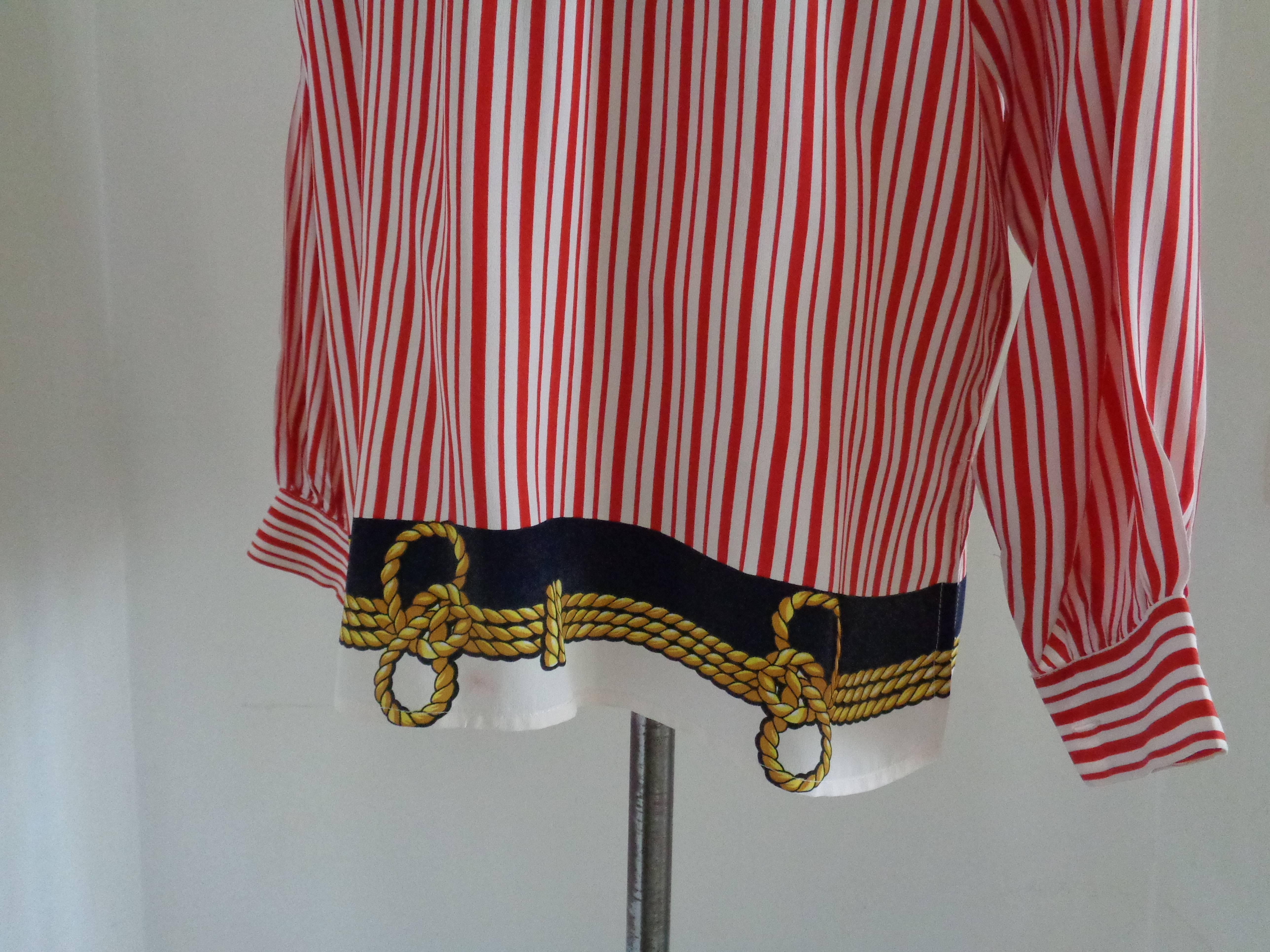 Women's 1980s Gabrielle White Red Stripes silk Shirt