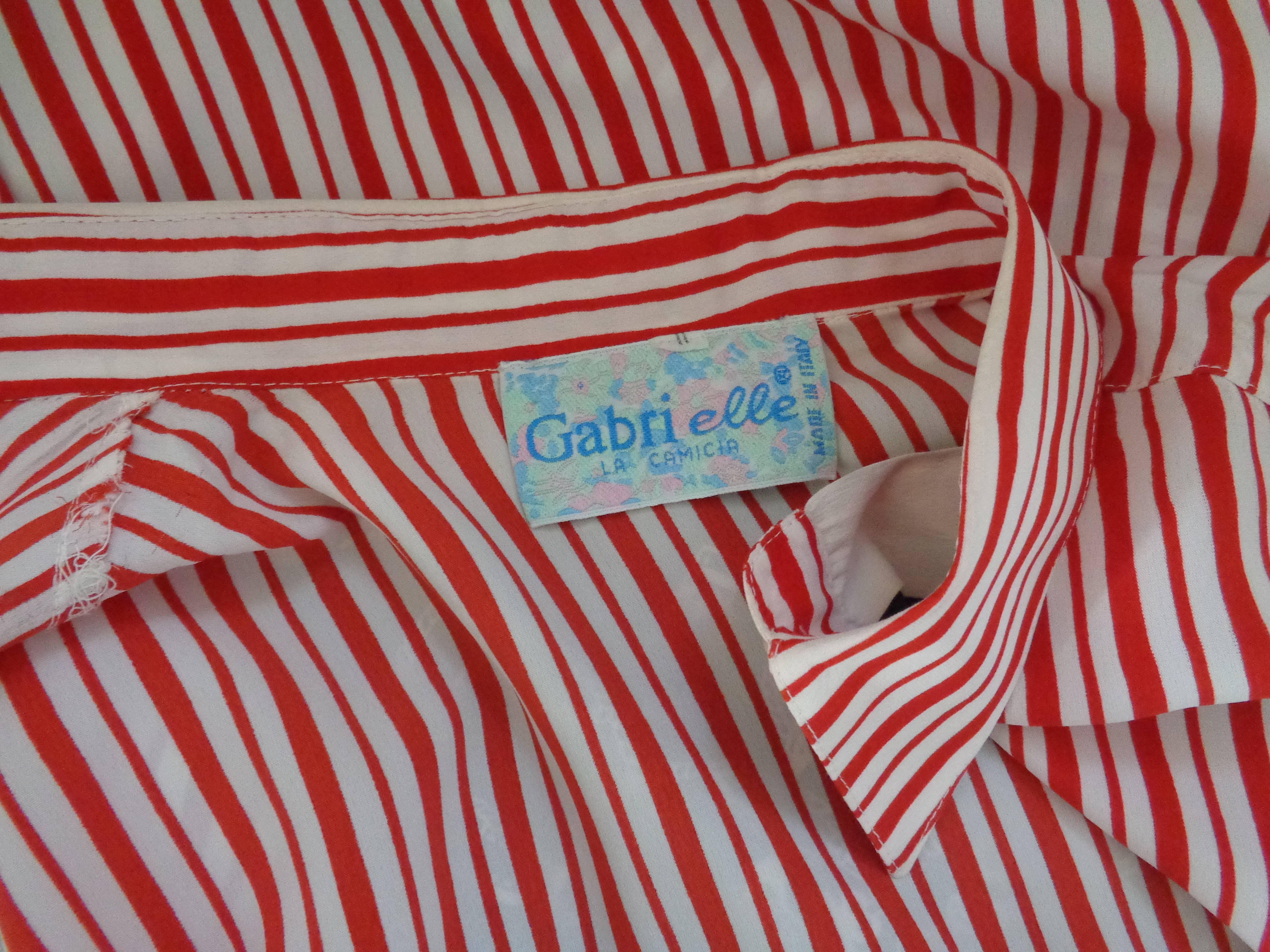 1980s Gabrielle White Red Stripes silk Shirt 1